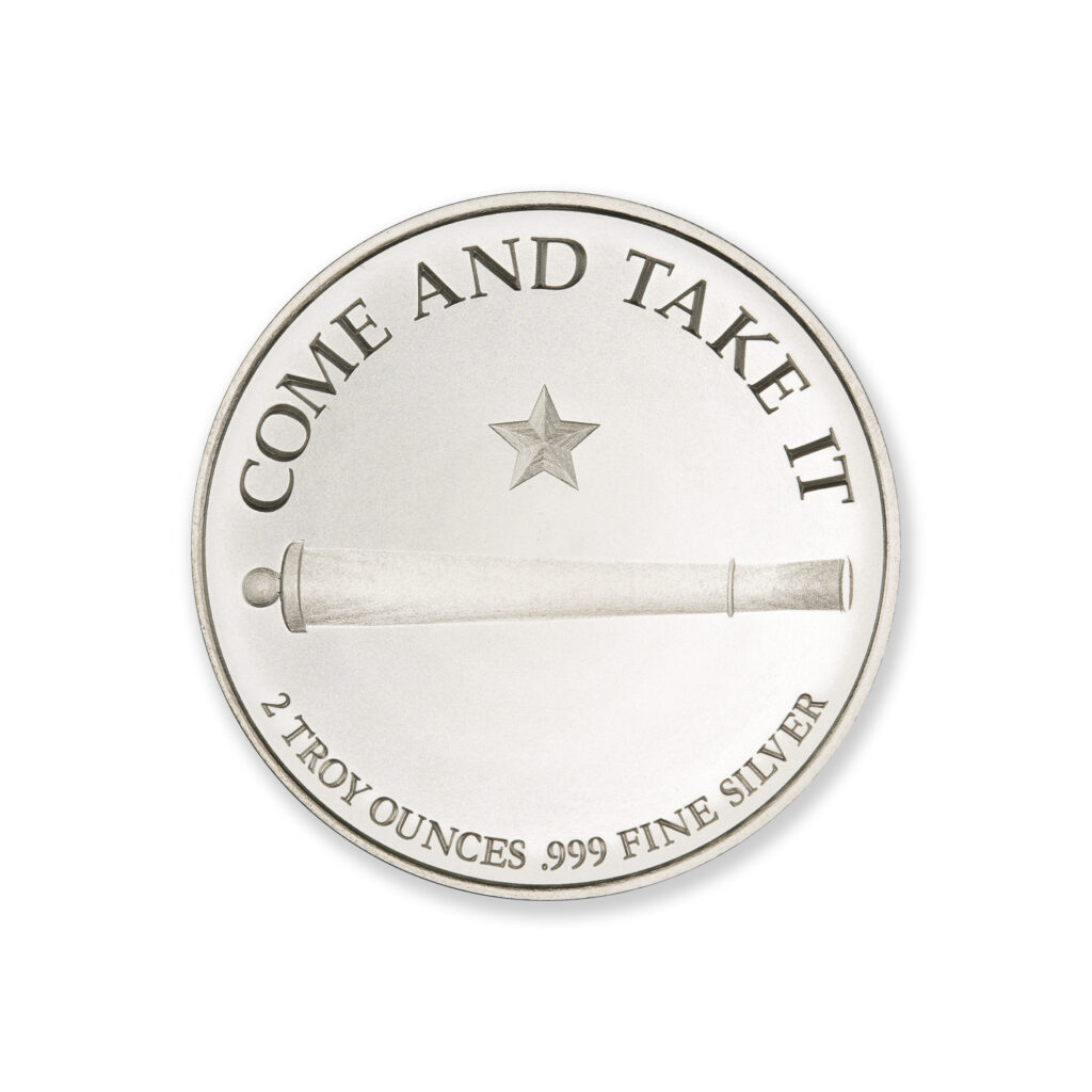 TEXAS SEAL W/ GONZALES CANNON – 2 TROY OUNCE – 39MM