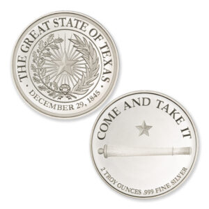 TEXAS SEAL W/ GONZALES CANNON – 2 TROY OUNCE – 39MM
