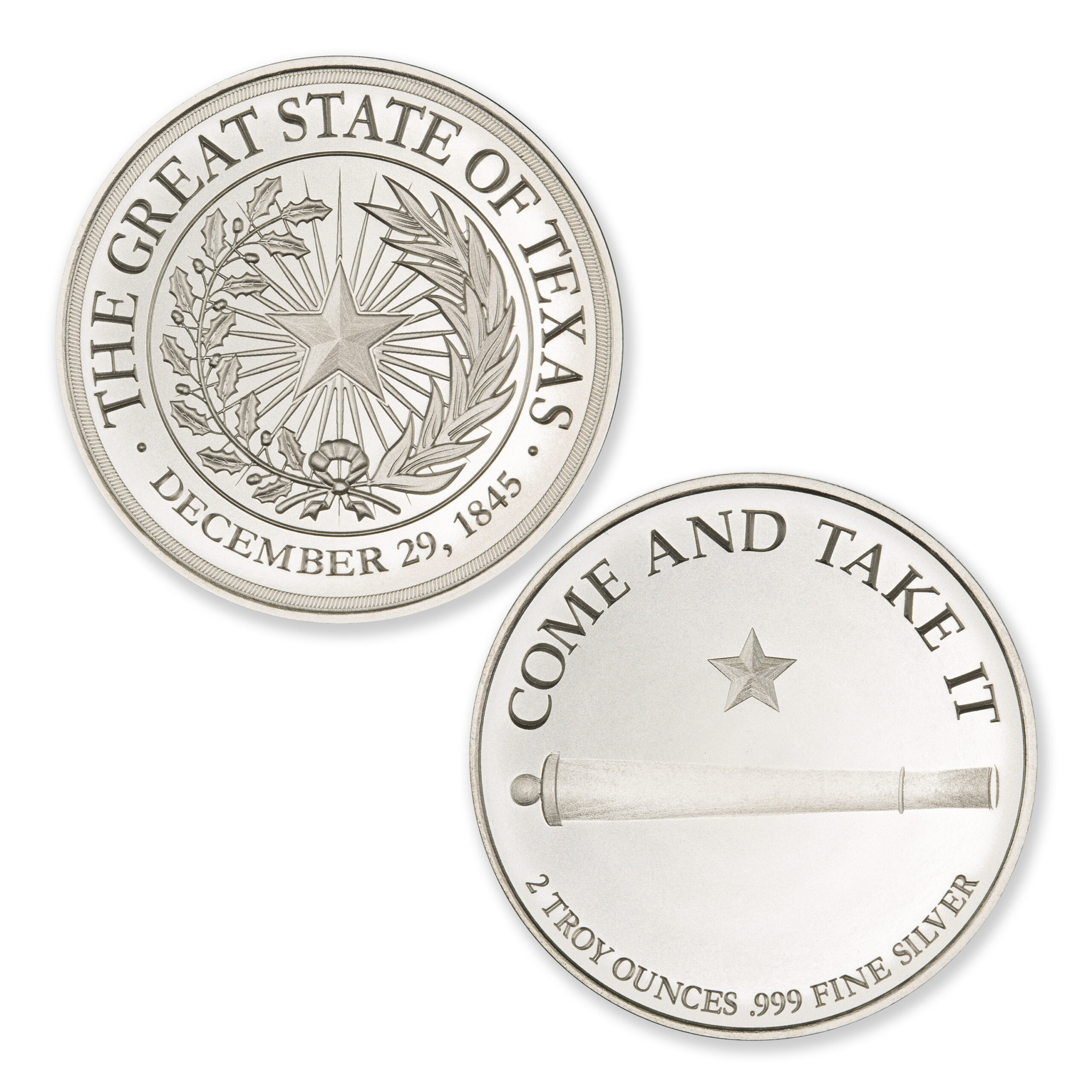 TEXAS SEAL W/ GONZALES CANNON – 2 TROY OUNCE – 39MM - Image 1