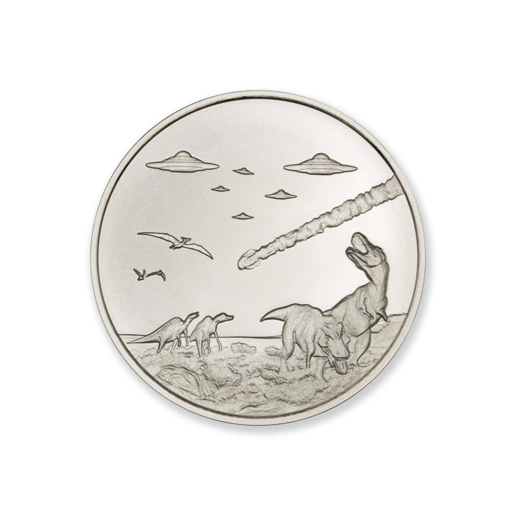 UFOs OVER DINOSAURS – 1 TROY OUNCE – 39MM