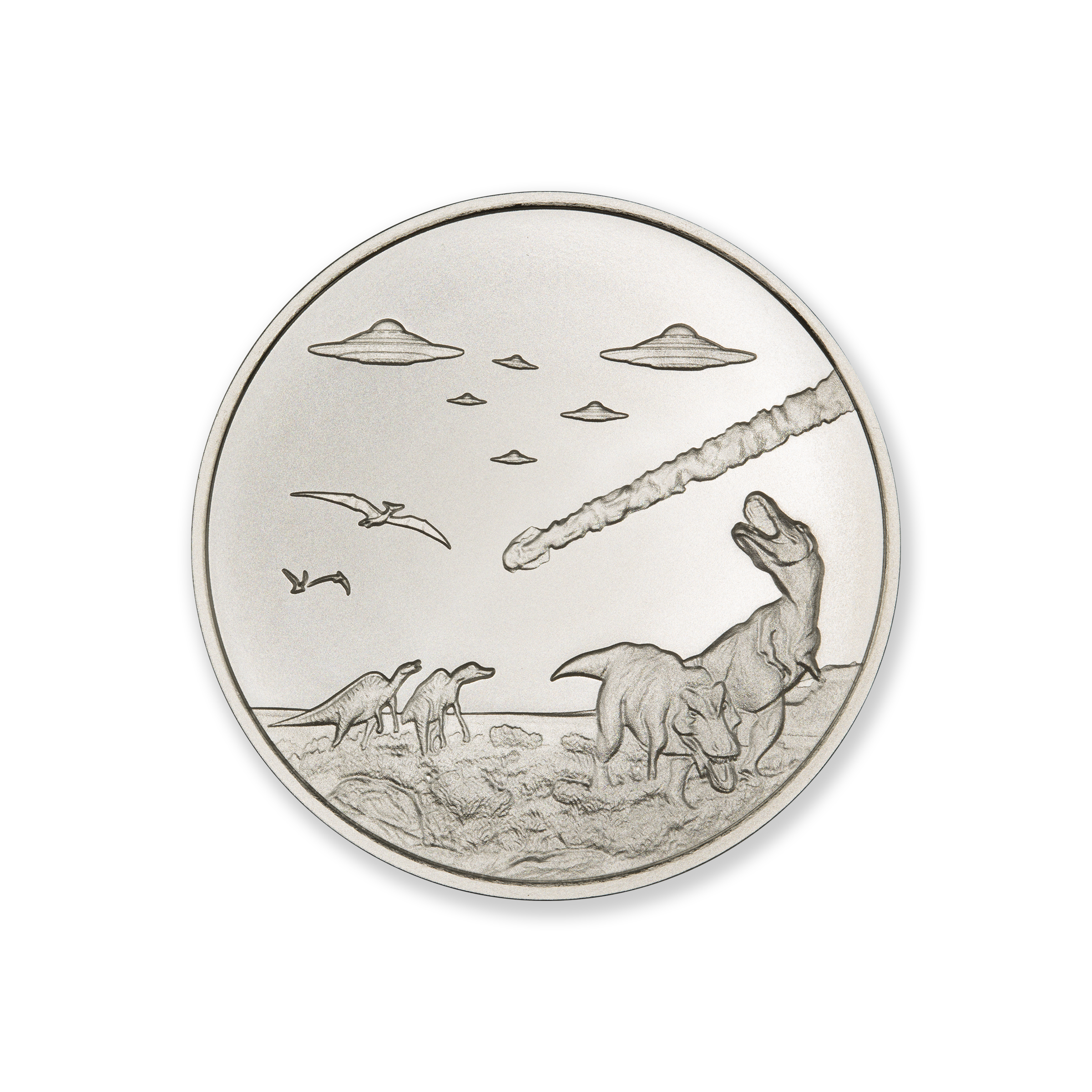 UFOs OVER DINOSAURS – 1 TROY OUNCE – 39MM - Image 1