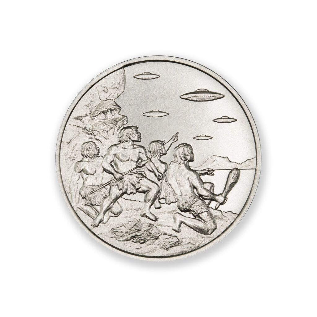 UFOs OVER CAVEMEN - 1 TROY OUNCE - 39MM