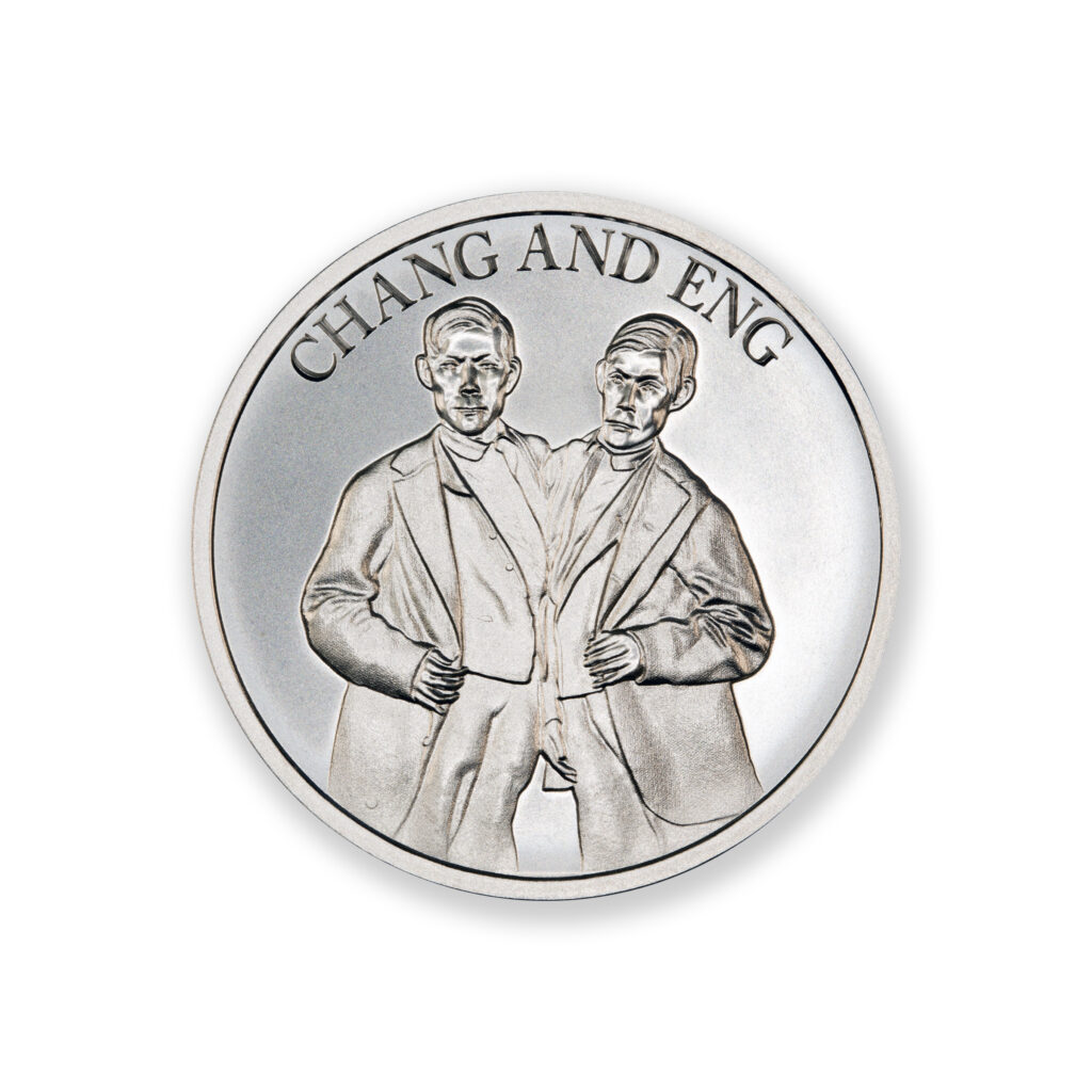 FAMOUS CIRCUS SIDESHOW ACTS - CHANG AND ENG (SIAMESE TWINS) - 1 TROY OUNCE - 39MM