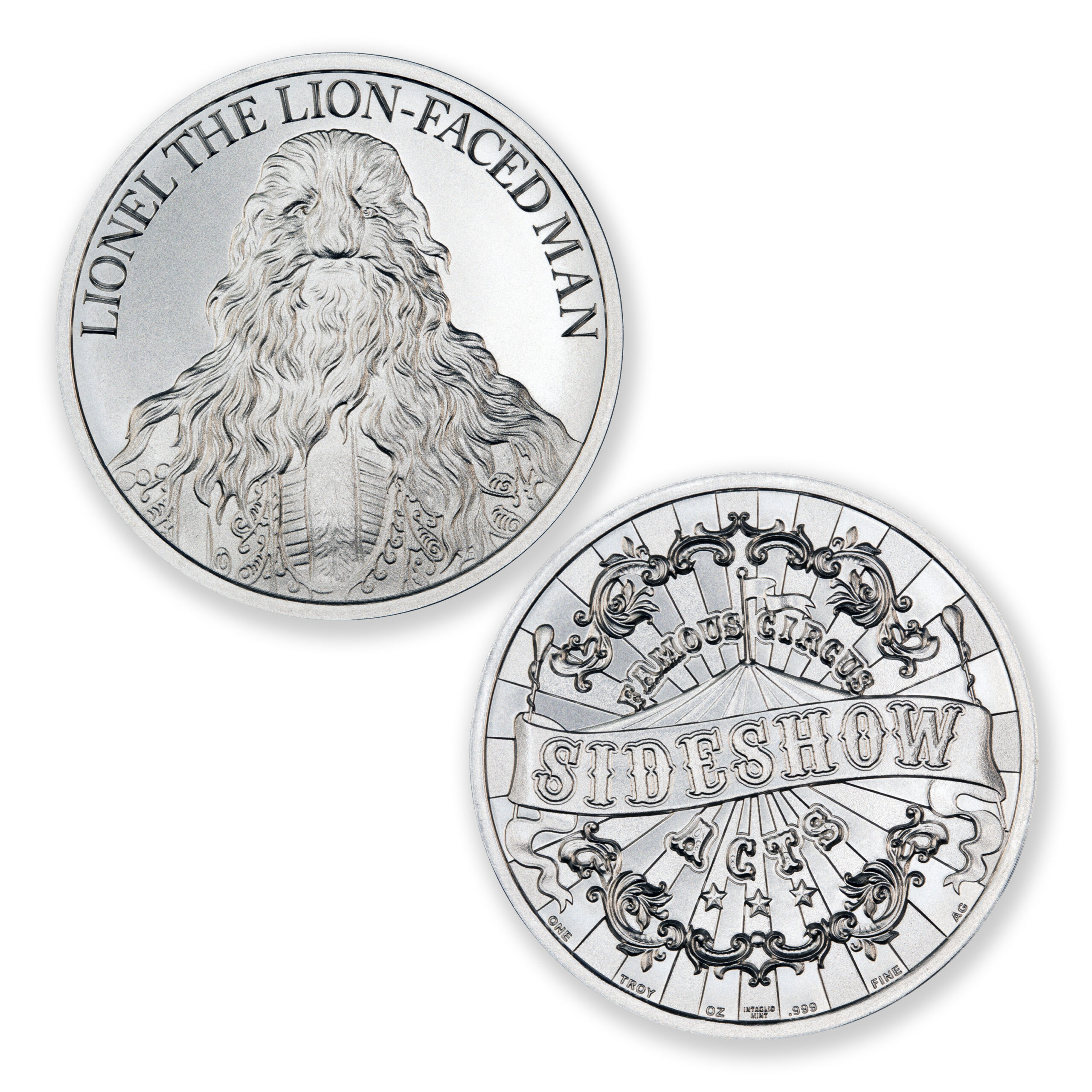 FAMOUS CIRCUS SIDESHOW ACTS - LIONEL THE LION-FACED MAN - 1 TROY OUNCE - 39MM - Image 1
