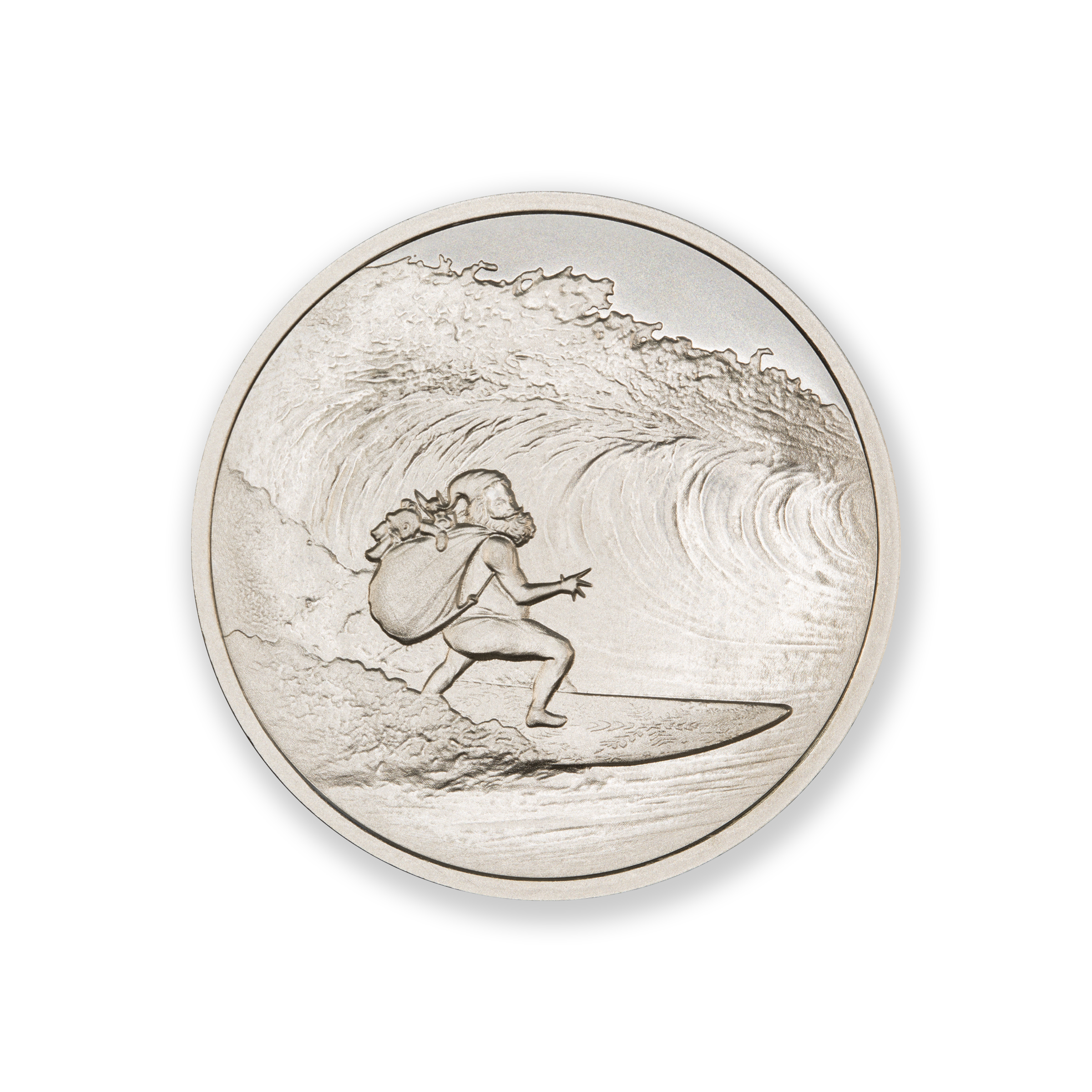 SURFING SANTA - 1 TROY OUNCE - 39MM - Image 1