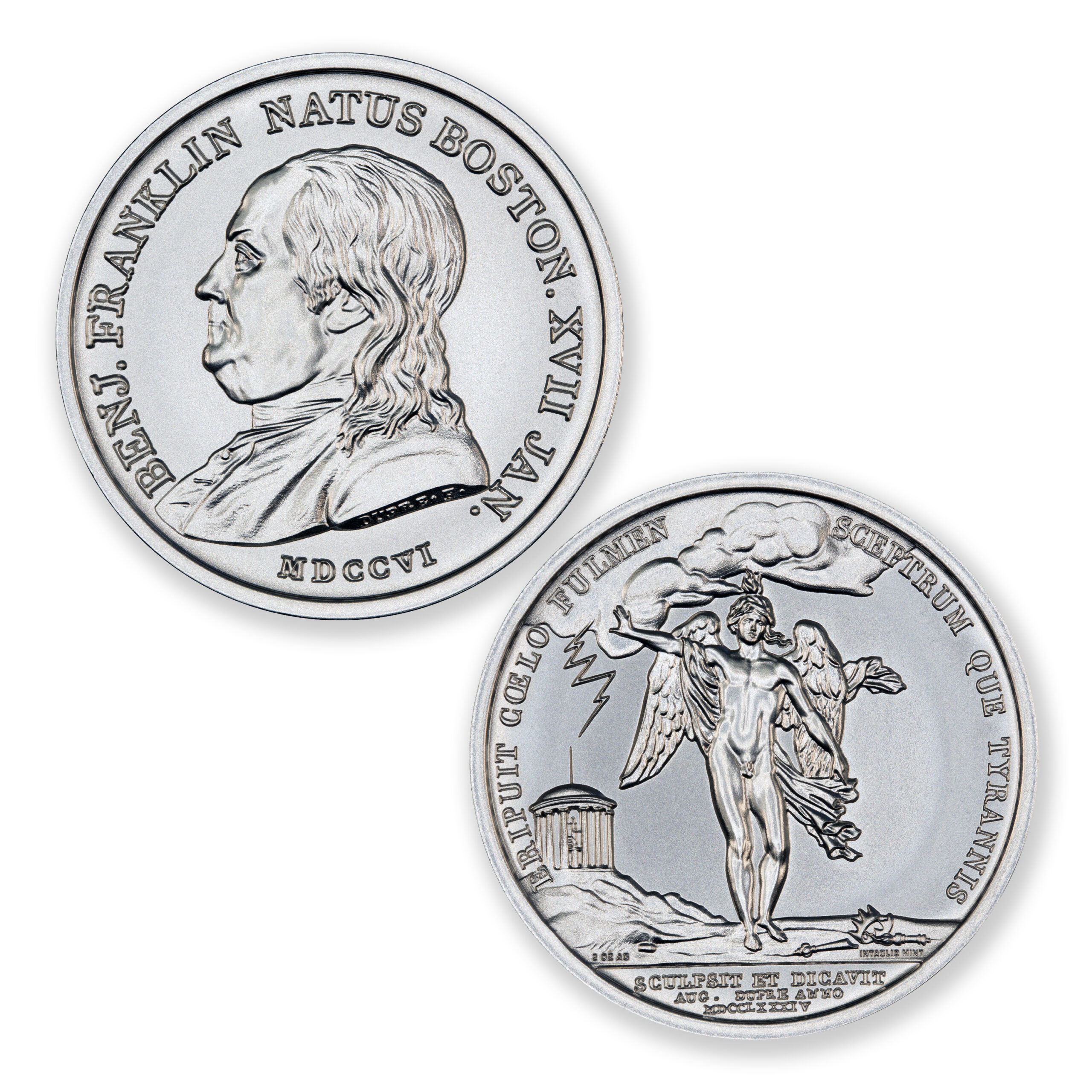 FRANKLIN WINGED GENIUS MEDAL TRIBUTE - 2 TROY OUNCE - 39MM - Image 1