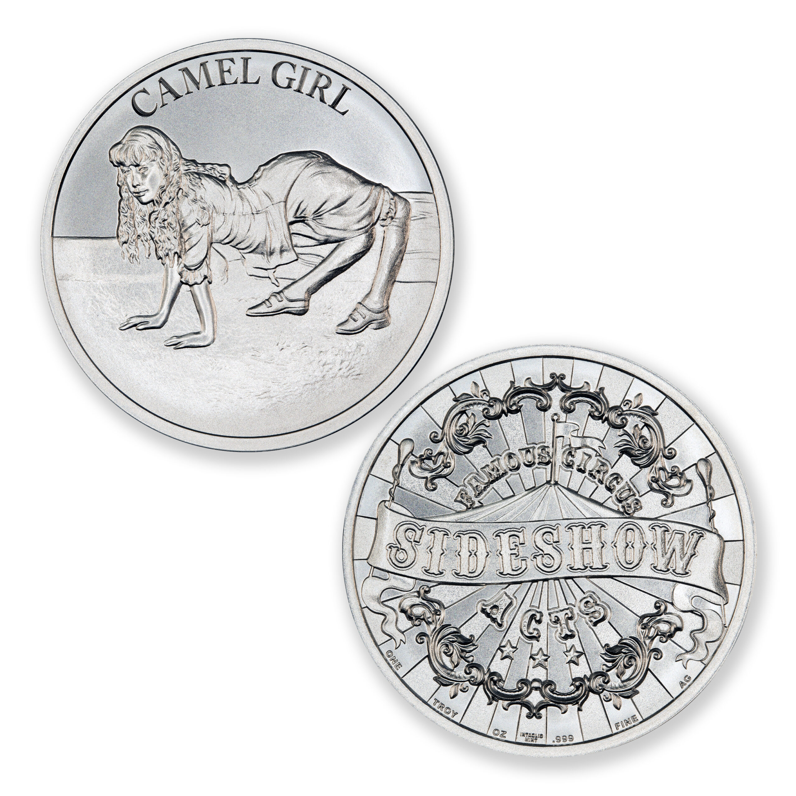 FAMOUS CIRCUS SIDESHOW ACTS - CAMEL GIRL - 1 TROY OUNCE - 39MM - Image 1