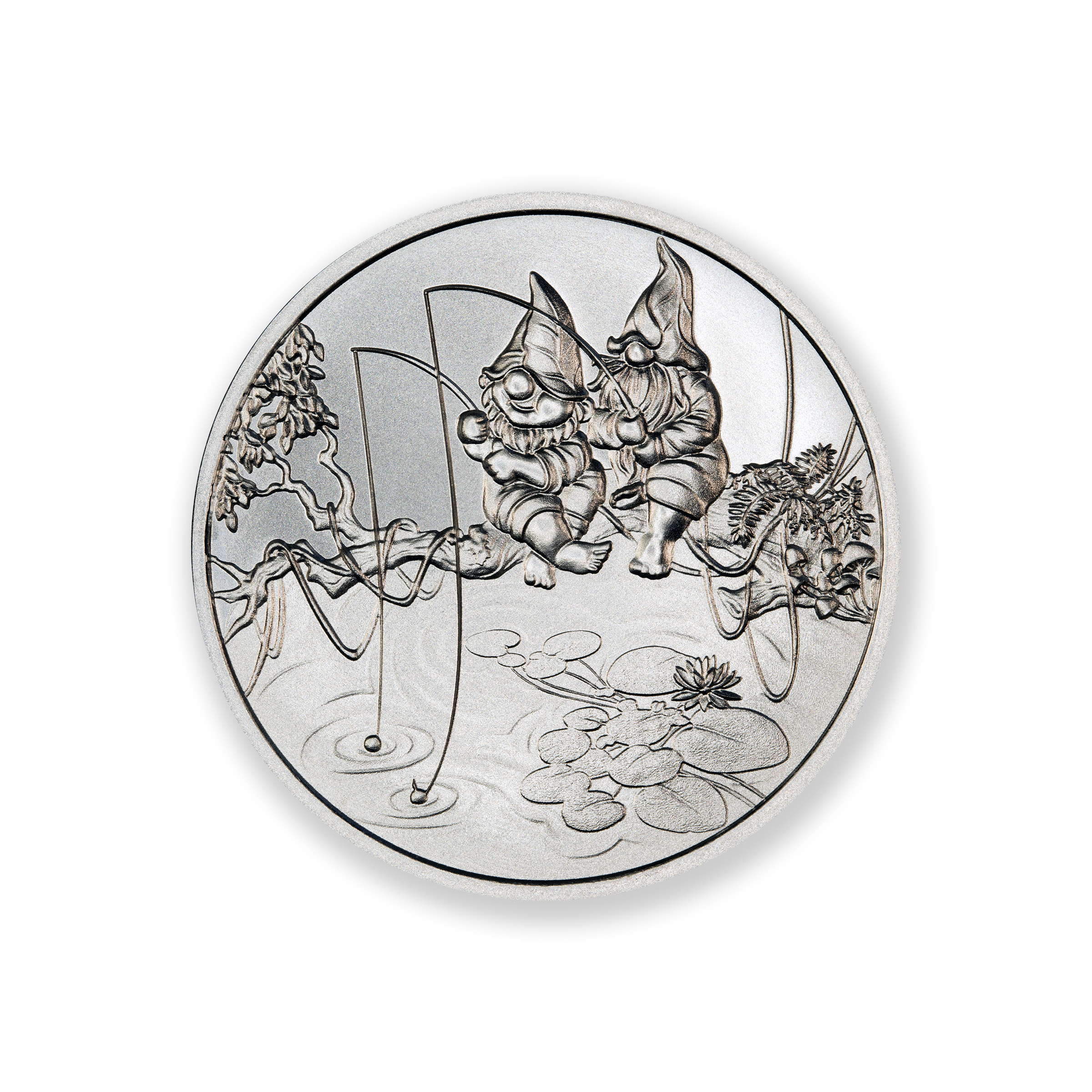 GARDEN GNOMES - GONE FISHING - 1 TROY OUNCE - 39MM - Image 1