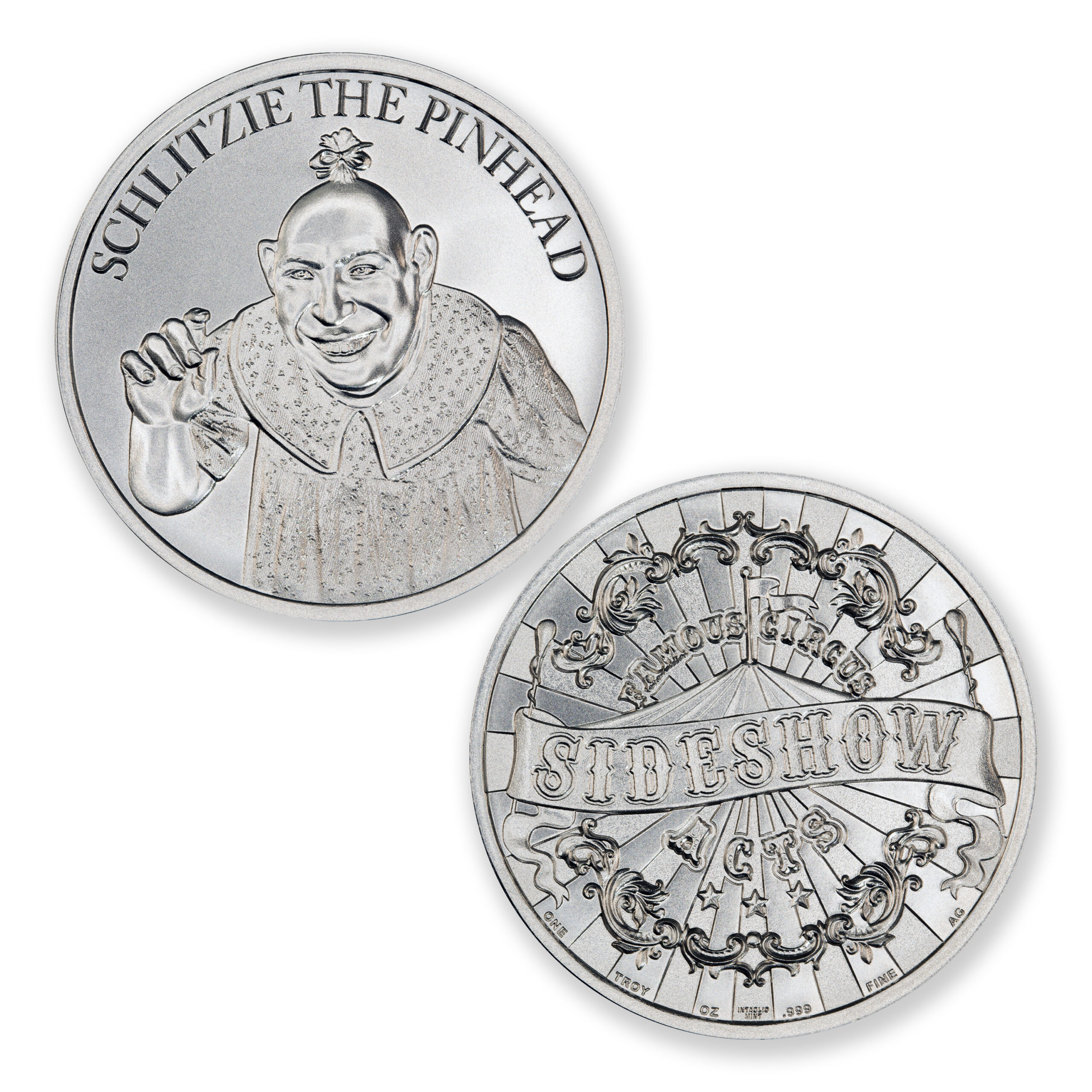 FAMOUS CIRCUS SIDESHOW ACTS - SCHLITZIE THE PINHEAD - 1 TROY OUNCE - 39MM - Image 1