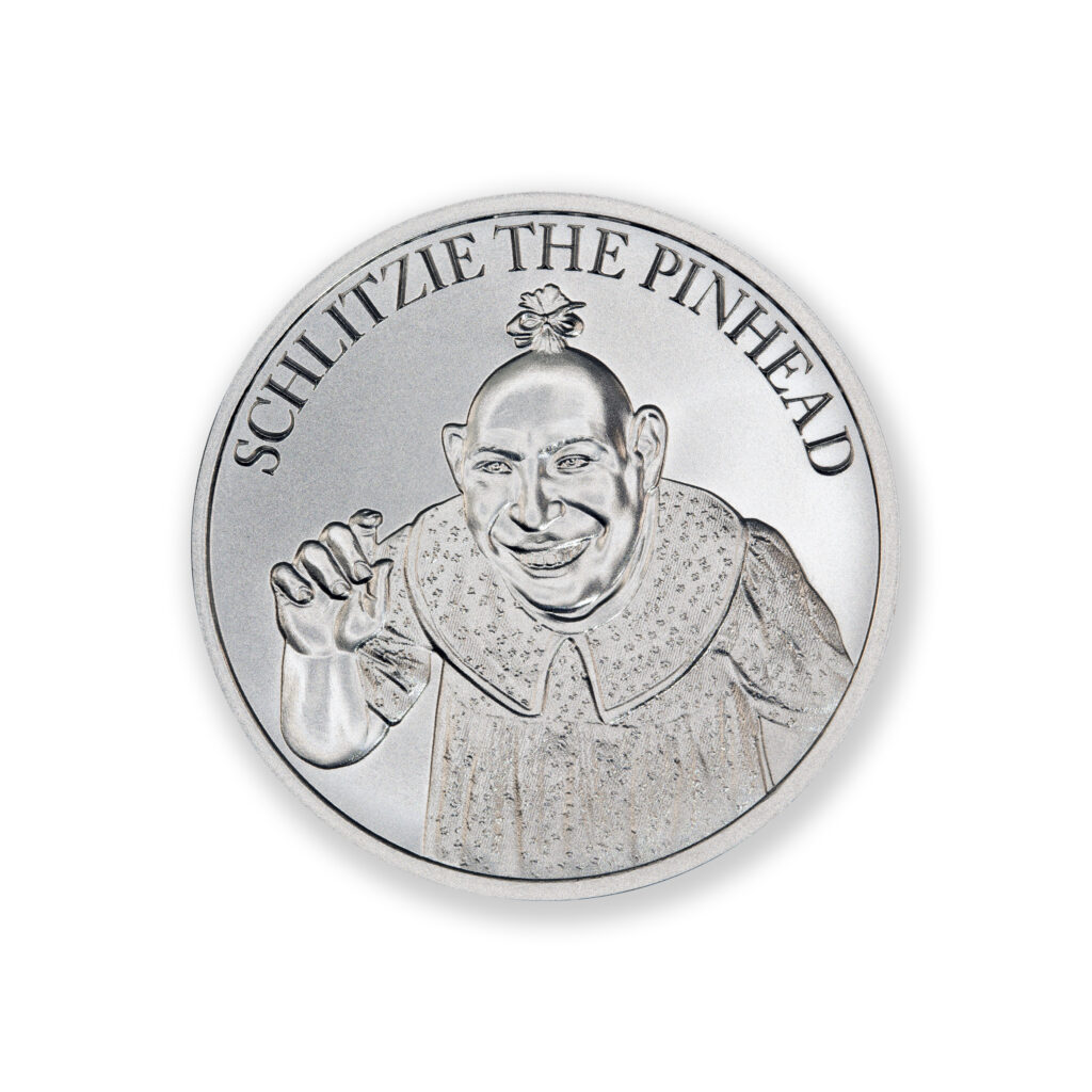 FAMOUS CIRCUS SIDESHOW ACTS - SCHLITZIE THE PINHEAD - 1 TROY OUNCE - 39MM