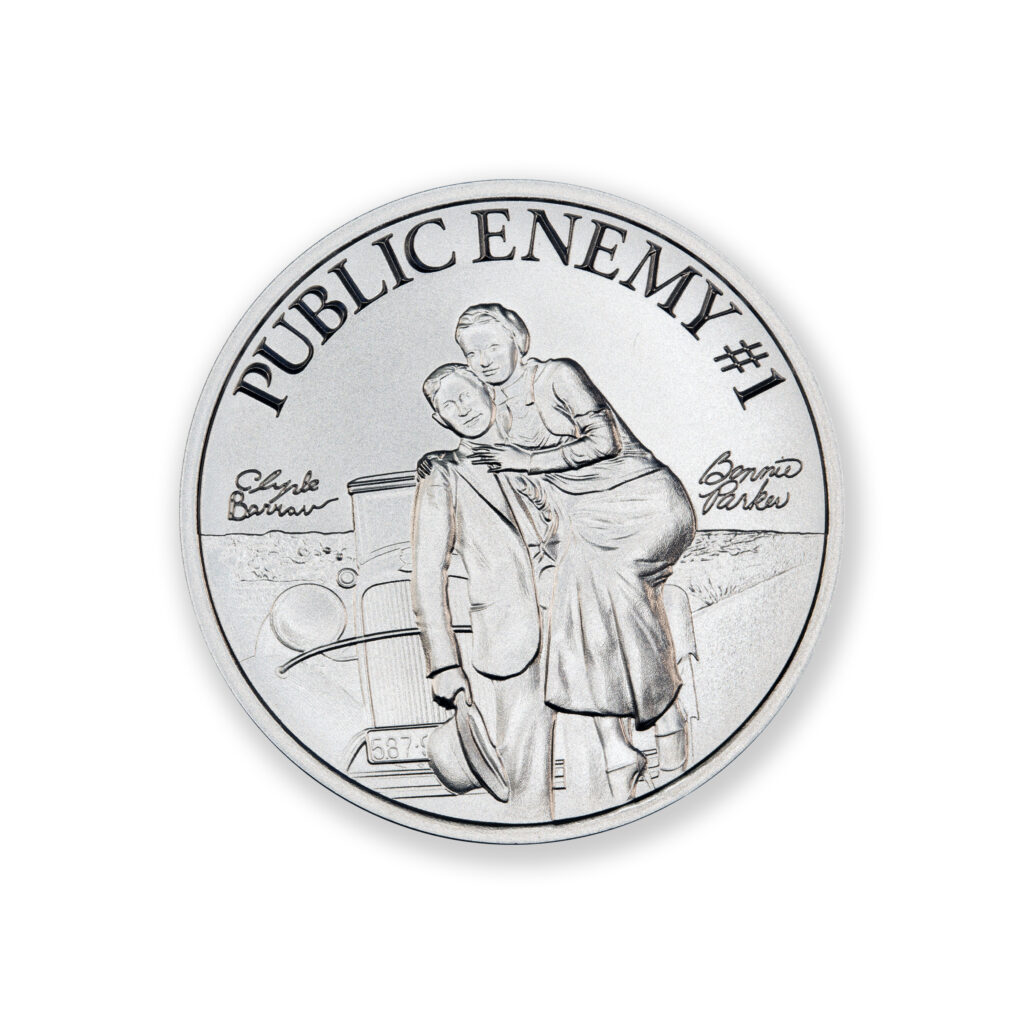 PUBLIC ENEMY #1 - BONNIE AND CLYDE - 1 TROY OUNCE - 39MM
