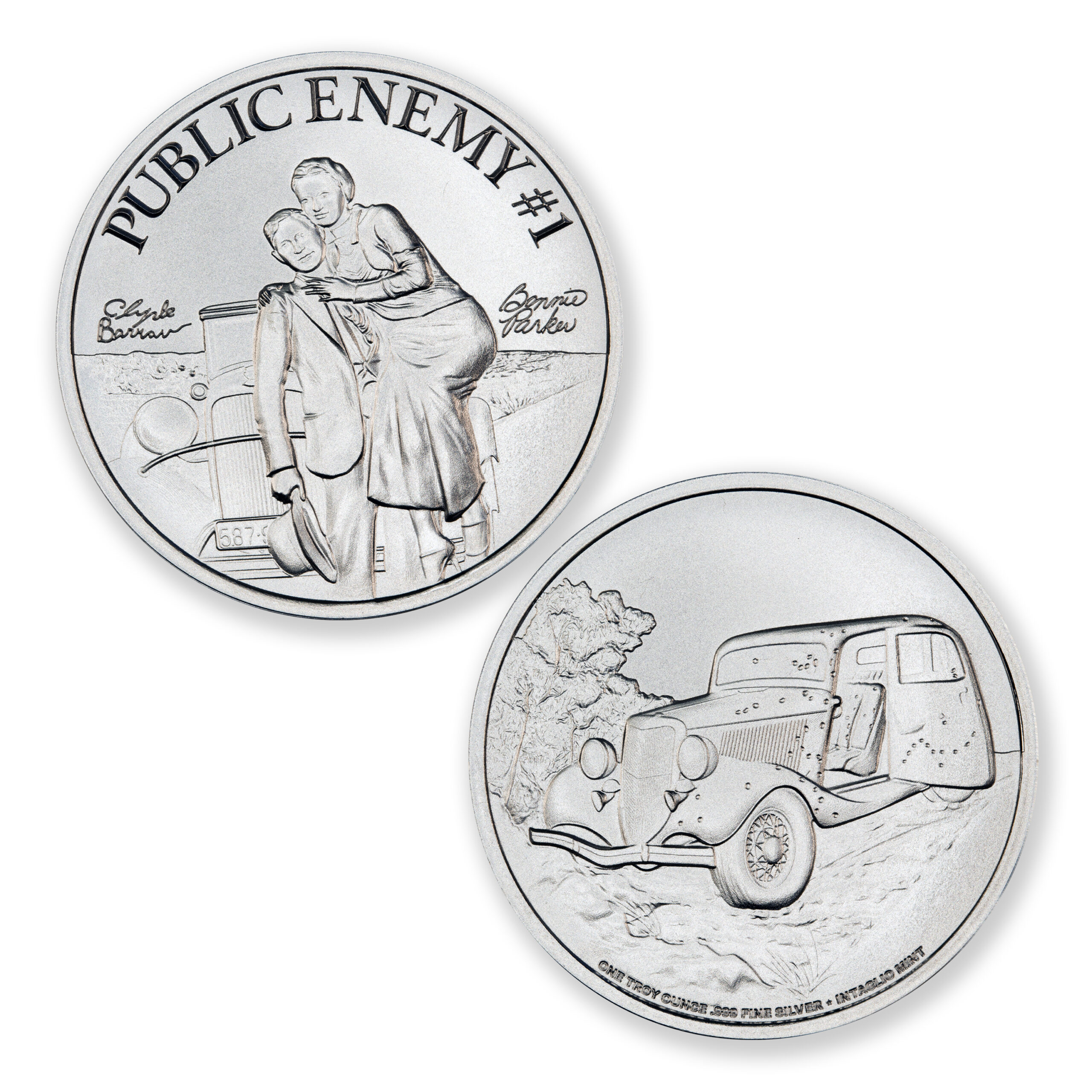 PUBLIC ENEMY #1 - BONNIE AND CLYDE - 1 TROY OUNCE - 39MM - Image 1
