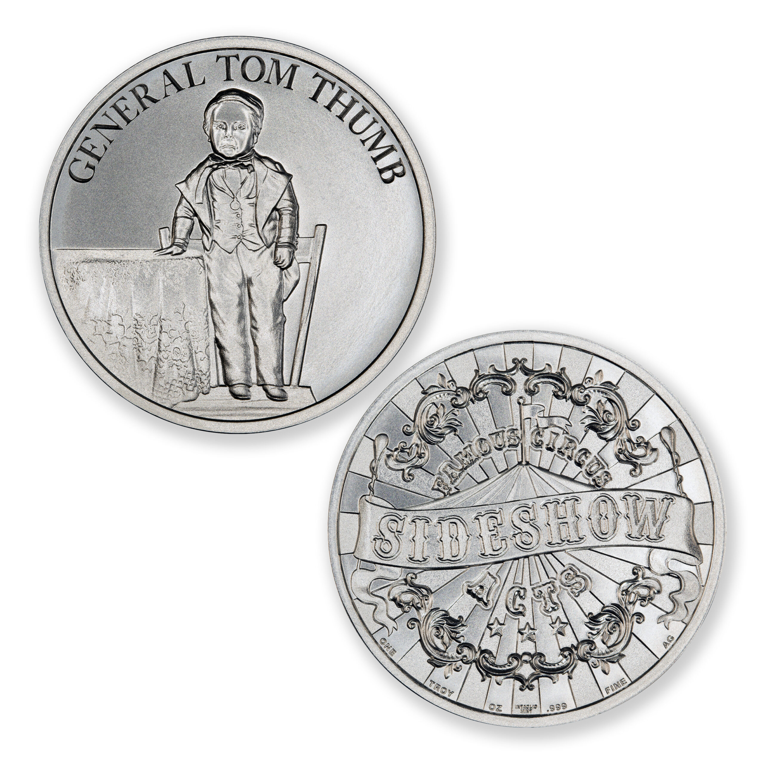 FAMOUS CIRCUS SIDESHOW ACTS - GENERAL TOM THUMB - 1 TROY OUNCE - 39MM - Image 1