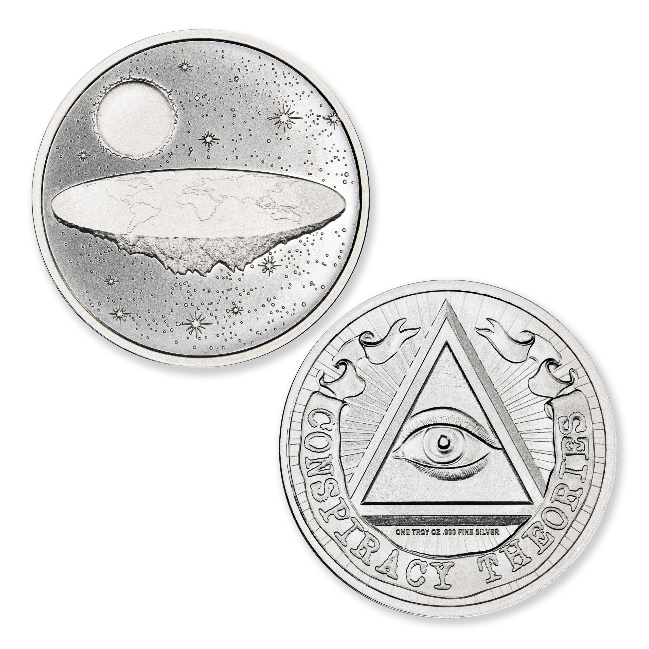 CONSPIRACY THEORIES SERIES - FLAT EARTH – 1 TROY OUNCE – 39MM - Image 1