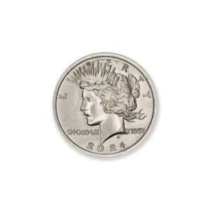 2024 – OVERSTRIKE SERIES #1 - 1964 KENNEDY HALF W/ 2024 PEACE DOLLAR OBVERSE - 30MM (ONLY 250 MINTED) IN COINSAFE CAPSULE W/ C.O.A.