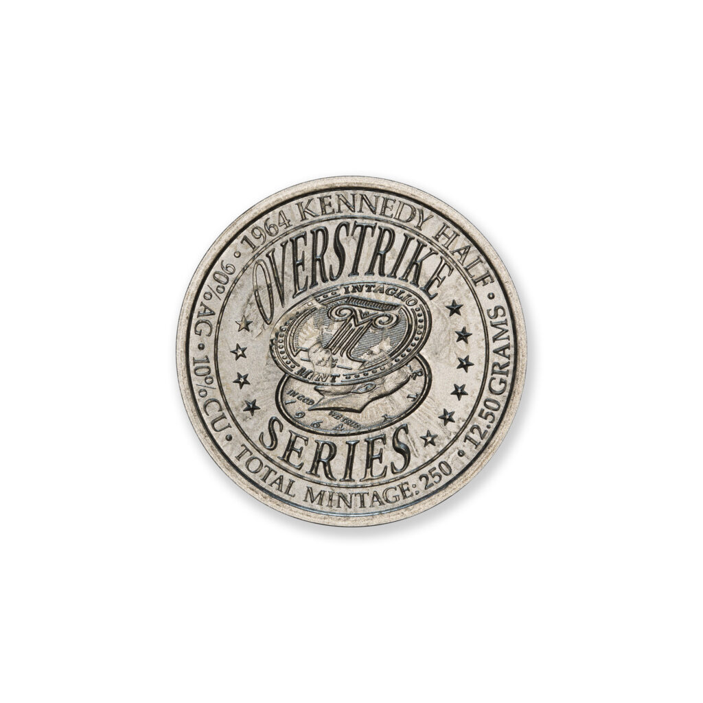 2024 – OVERSTRIKE SERIES #3 - 1964 KENNEDY HALF W/ 1804 DOLLAR OBVERSE - 30MM (ONLY 250 MINTED) IN COINSAFE CAPSULE AND C.O.A.