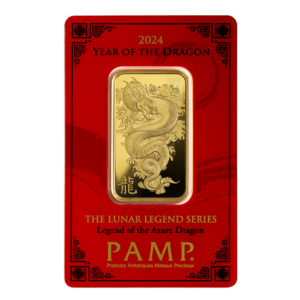 1 oz Gold Bar - PAMP Suisse Azure Lunar Dragon (Carded)