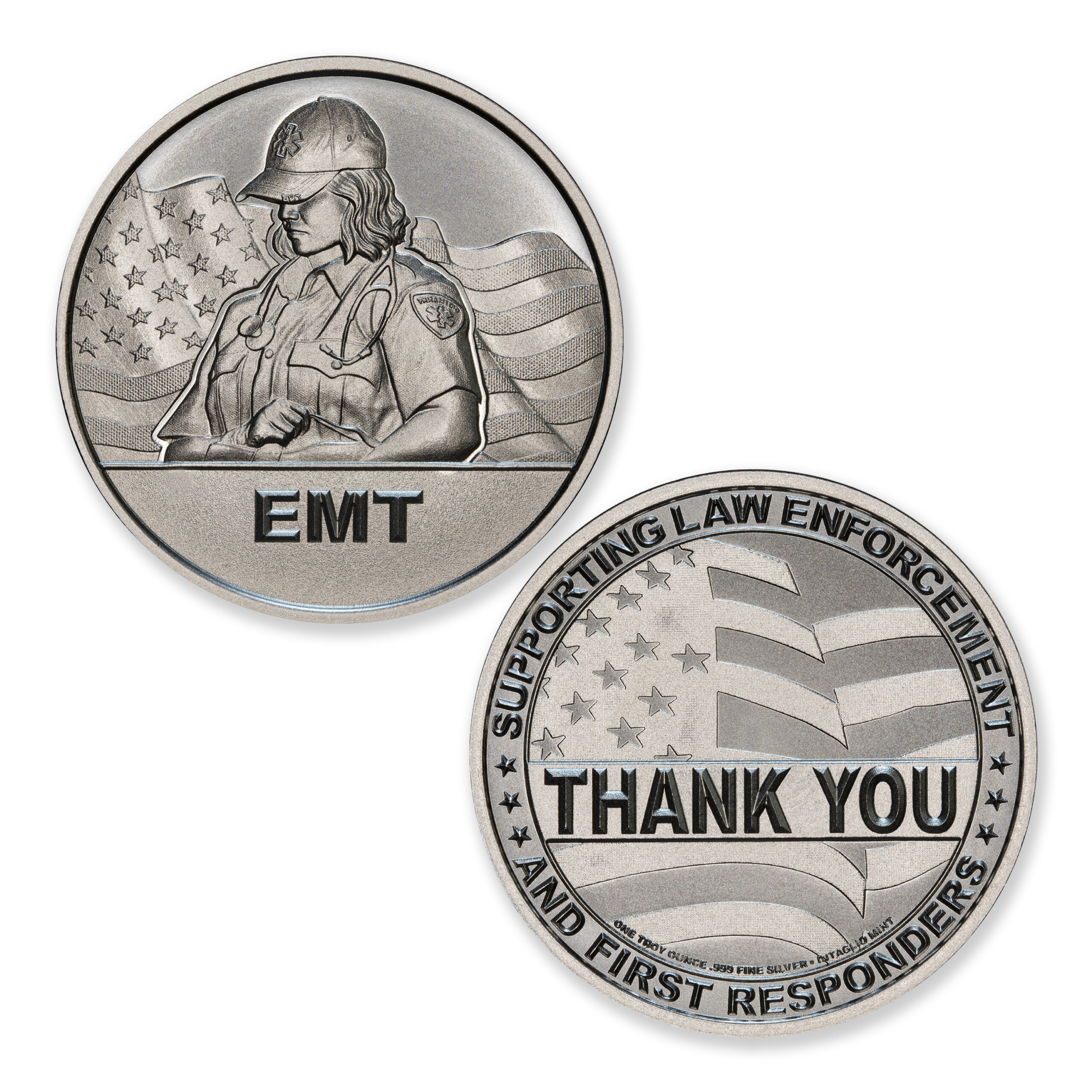 THANK YOU - LAW ENFORCEMENT & FIRST RESPONDERS - EMT - 1 TROY OUNCE - 39MM - Image 1