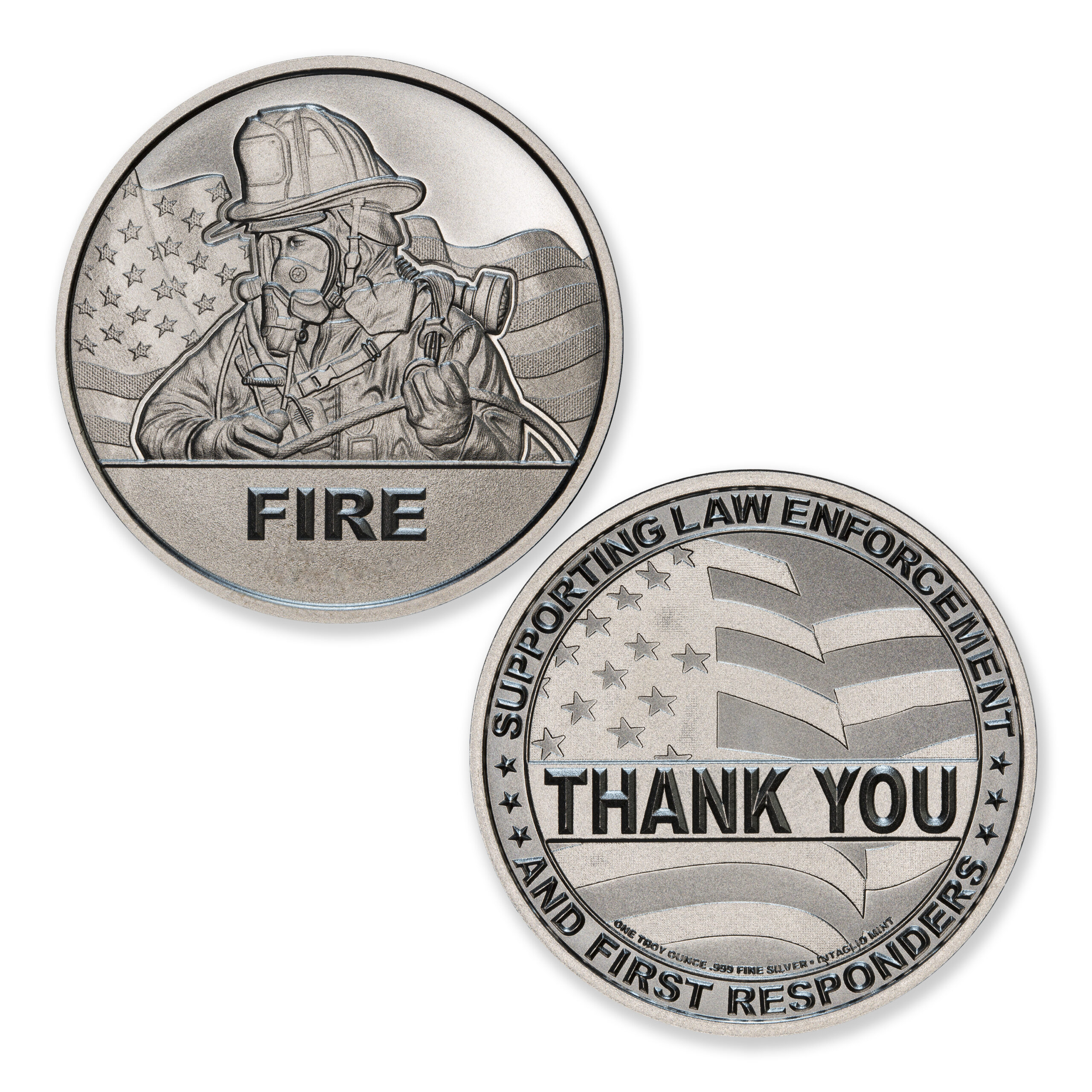 THANK YOU - LAW ENFORCEMENT & FIRST RESPONDERS - FIRE - 1 TROY OUNCE - 39MM - Image 1
