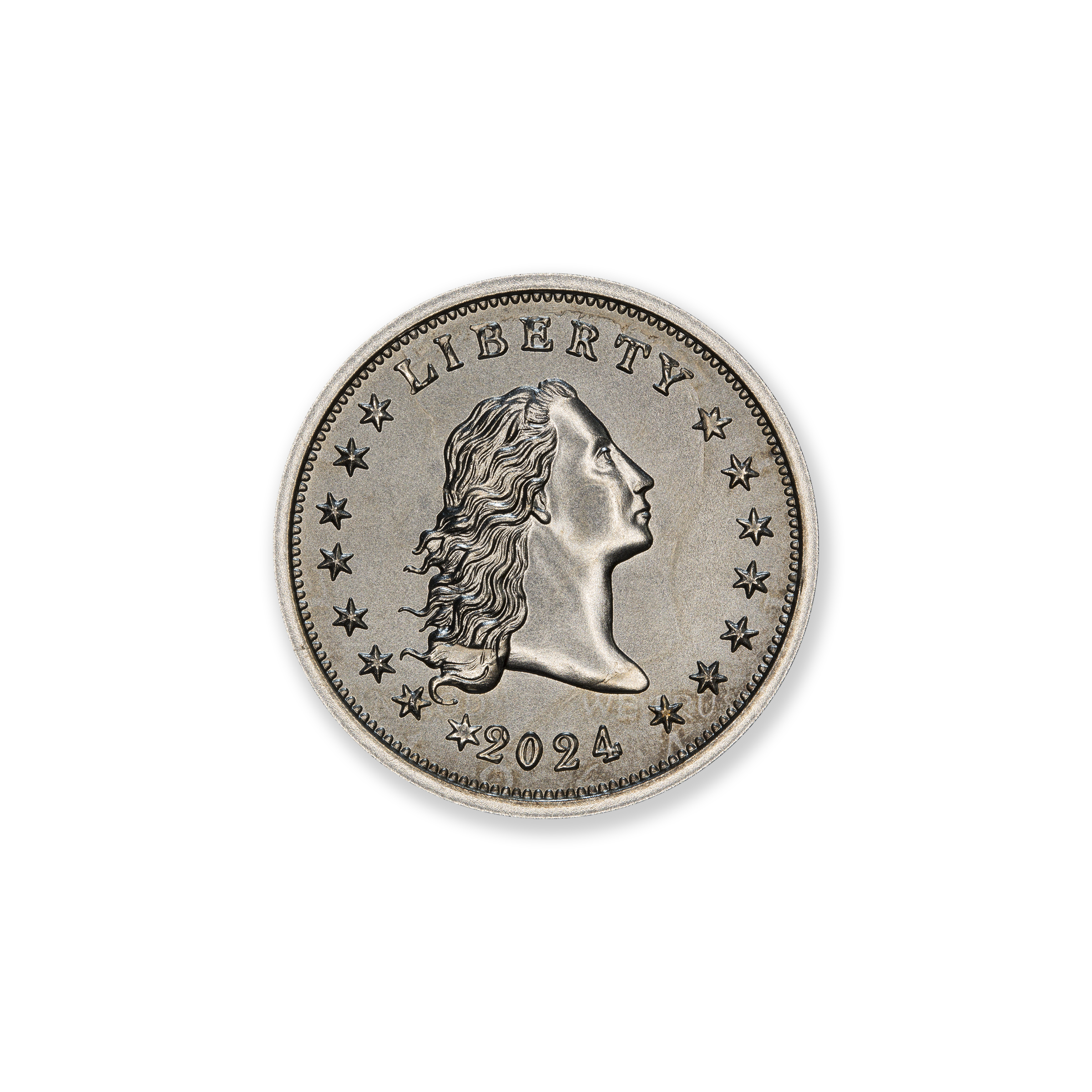 2024 – OVERSTRIKE SERIES #4 - 1964 KENNEDY HALF W/ FLOWING HAIR OBVERSE - 30MM (ONLY 250 MINTED) IN COINSAFE CAPSULE AND C.O.A. - Image 2