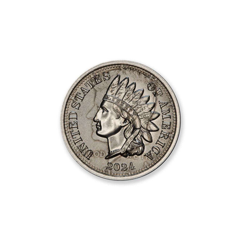 2024 – OVERSTRIKE SERIES #5 - 1964 KENNEDY HALF W/ INDIAN CENT OBVERSE - 30MM (ONLY 250 MINTED) IN COINSAFE CAPSULE AND C.O.A.