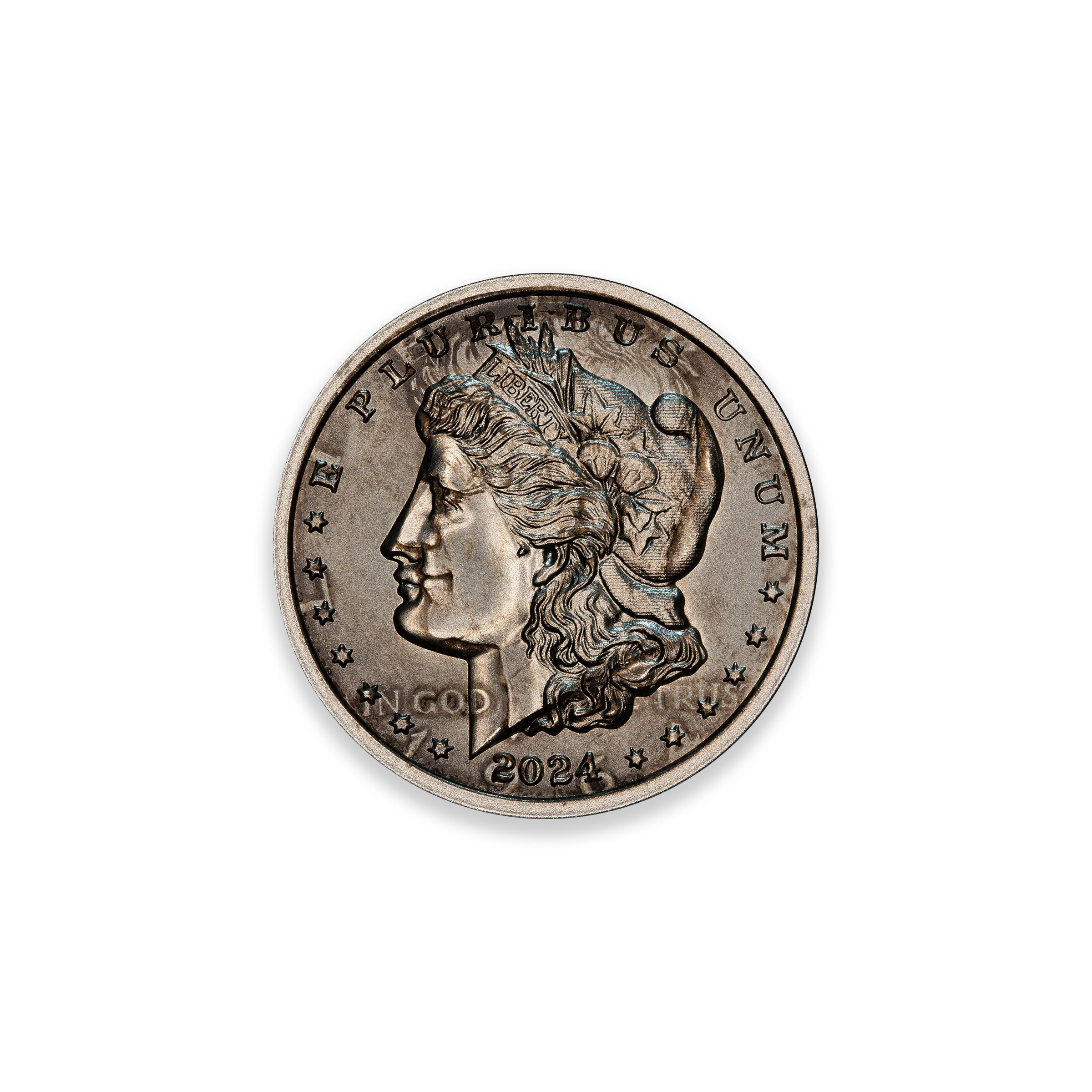 2024 – OVERSTRIKE SERIES #10 - 1964 KENNEDY HALF W/ MORGAN DOLLAR OBVERSE - 30MM (ONLY 250 MINTED) IN COINSAFE CAPSULE AND C.O.A. - Image 3