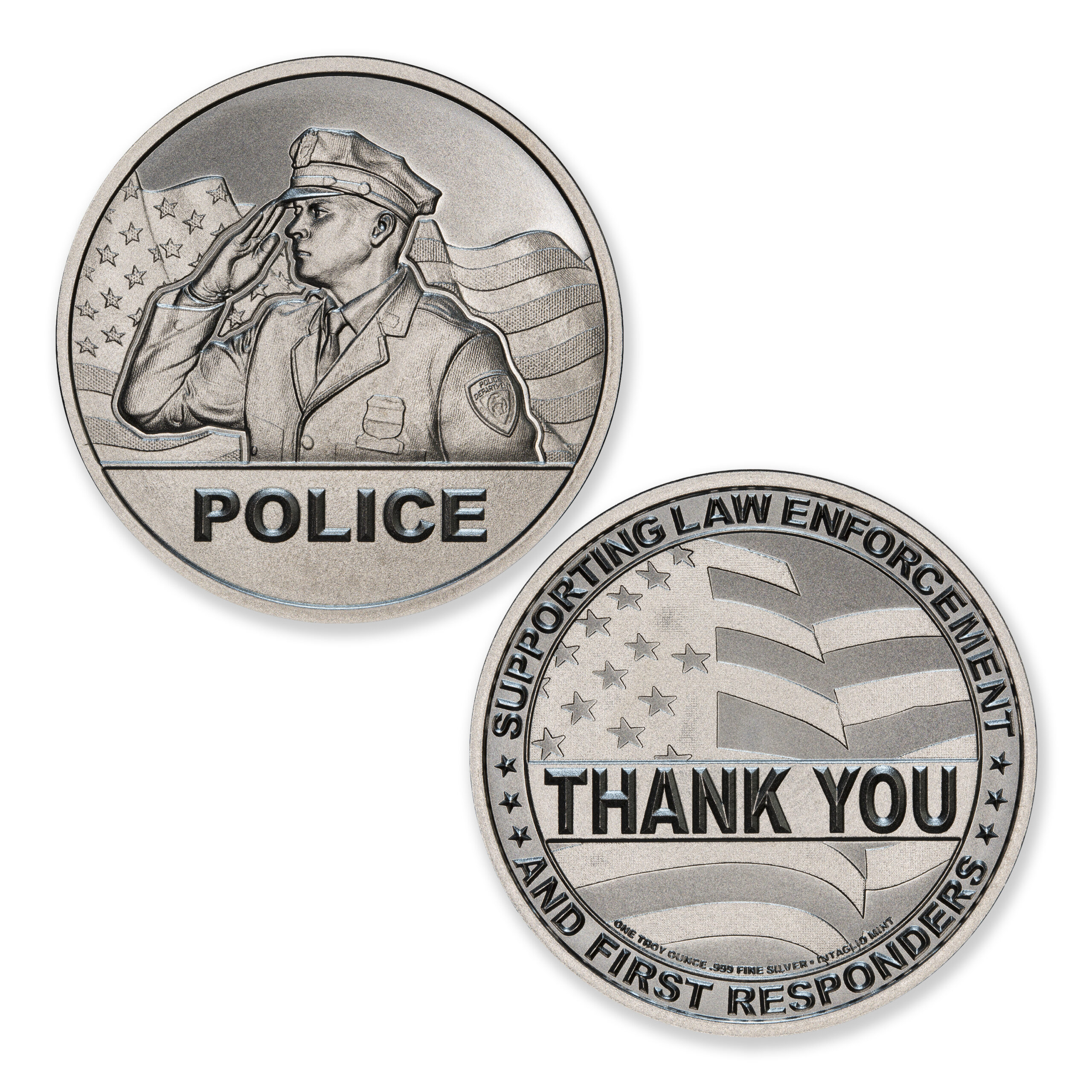 THANK YOU - LAW ENFORCEMENT & FIRST RESPONDERS - POLICE - 1 TROY OUNCE - 39MM - Image 1