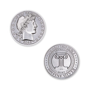 2025 BARBER HALF / INTAGLIO REVERSE - ONE HALF OUNCE - .999 FINE SILVER - 30MM