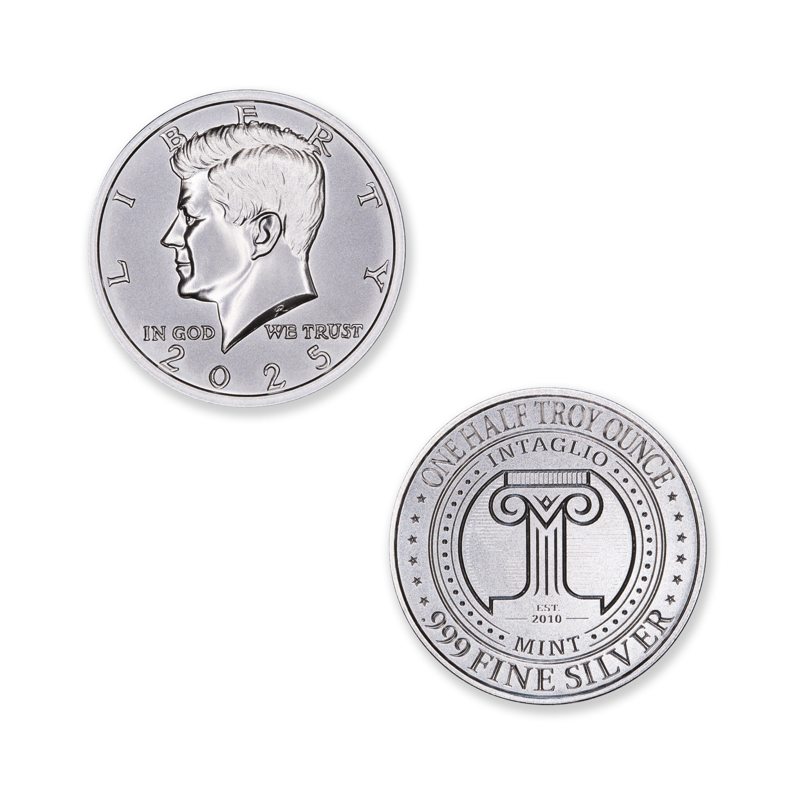 2025 KENNEDY HALF / INTAGLIO REVERSE - ONE HALF OUNCE - .999 FINE SILVER - 30MM - Image 1