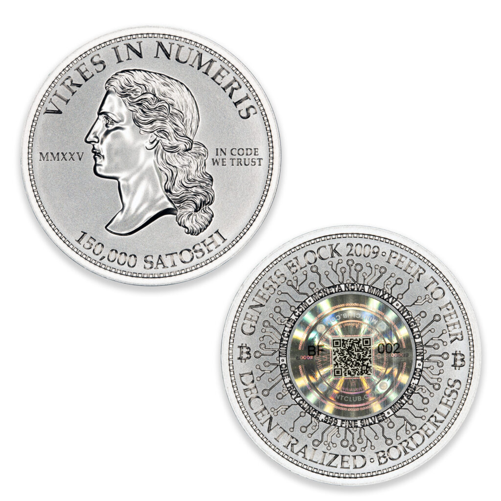 MONETA NOVA - 150,000 SATOSHI CRYPTO COLD STORAGE WALLET - 1 TROY OUNCE - 39MM - TOTAL MINTAGE: 100 (BUYER FUNDED)