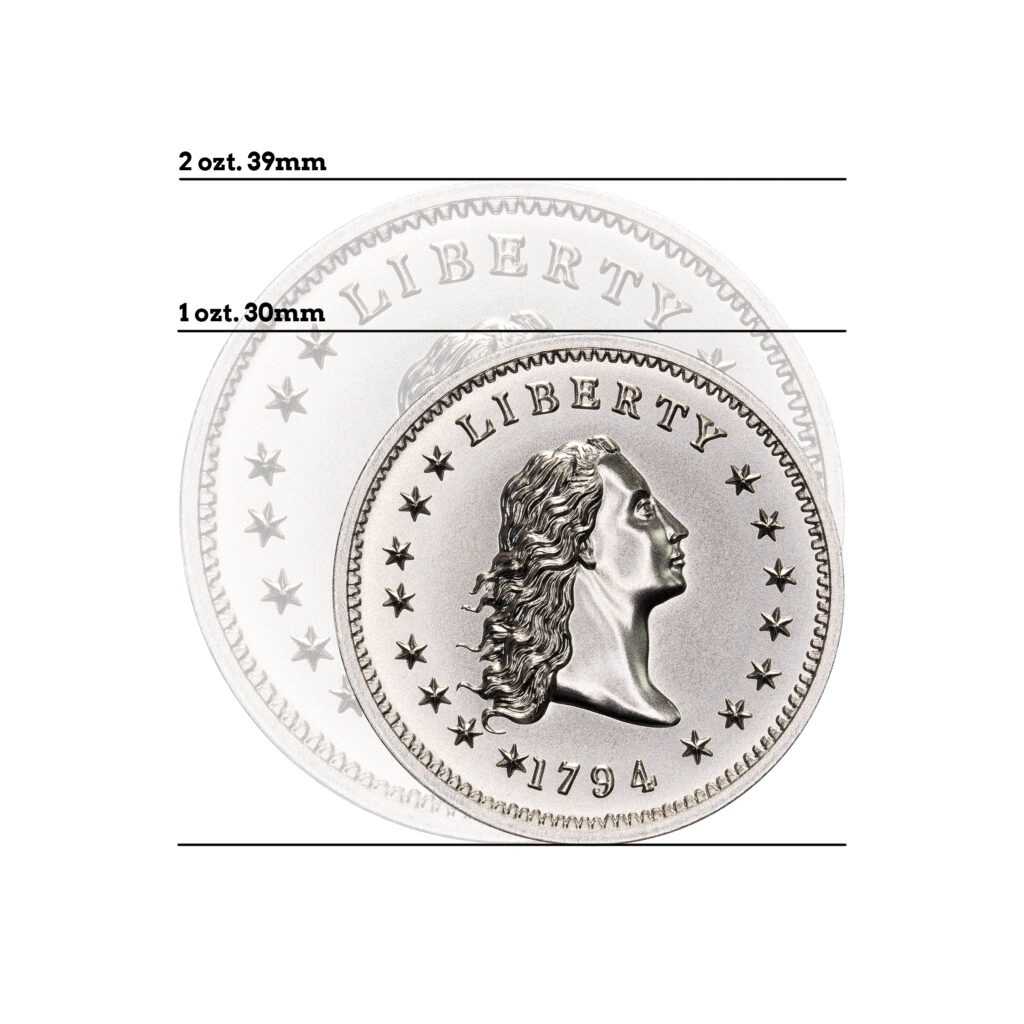 1794 FLOWING HAIR DOLLAR TRIBUTE - HIGH RELIEF - 1 TROY OUNCE - 30MM (THICK)