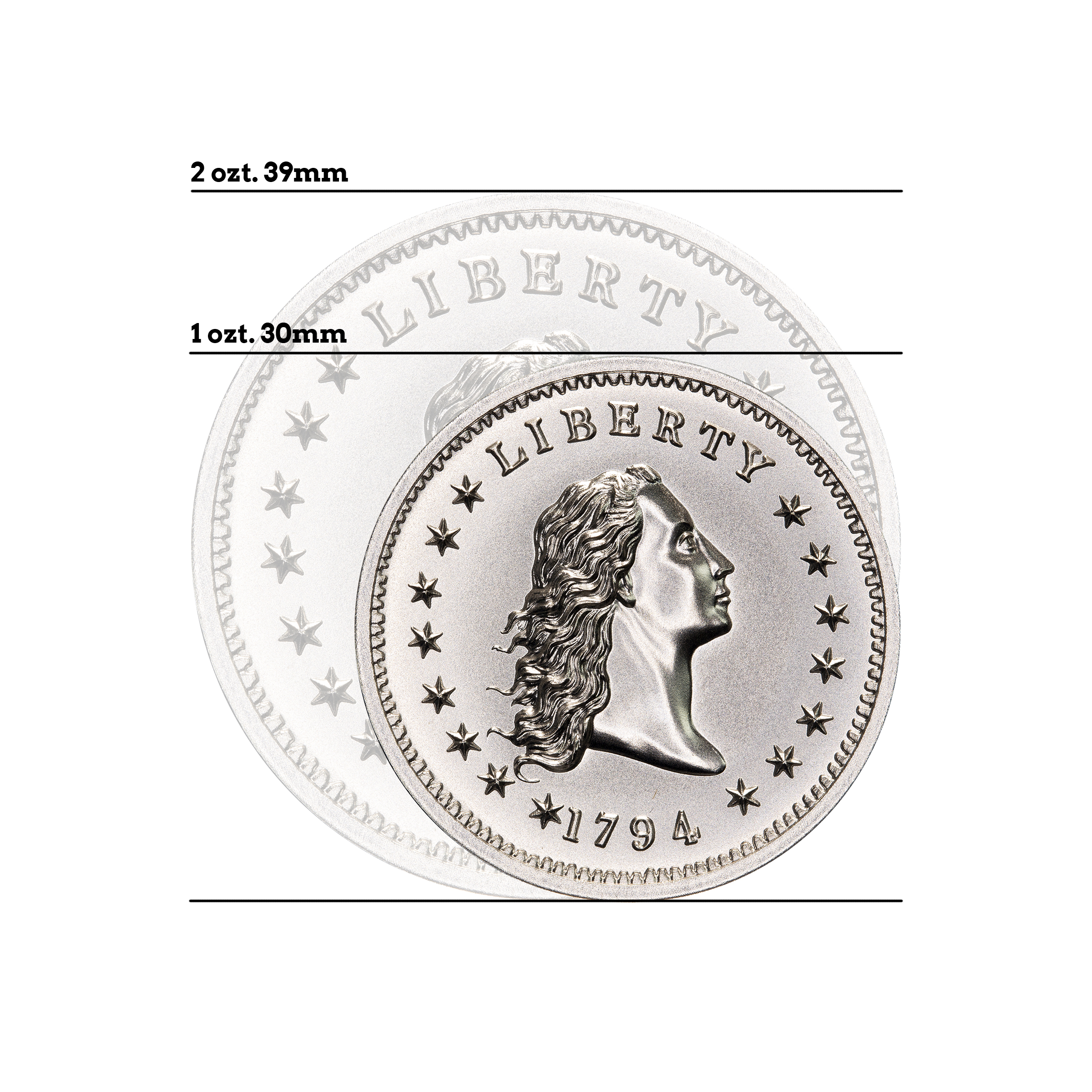 1794 FLOWING HAIR DOLLAR TRIBUTE - HIGH RELIEF - 1 TROY OUNCE - 30MM (THICK) - Image 1