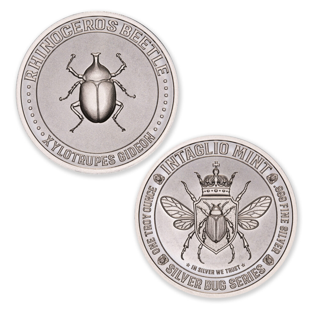 SILVER BUG SERIES - RHINOCEROS BEETLE - 1 TROY OUNCE - 39MM