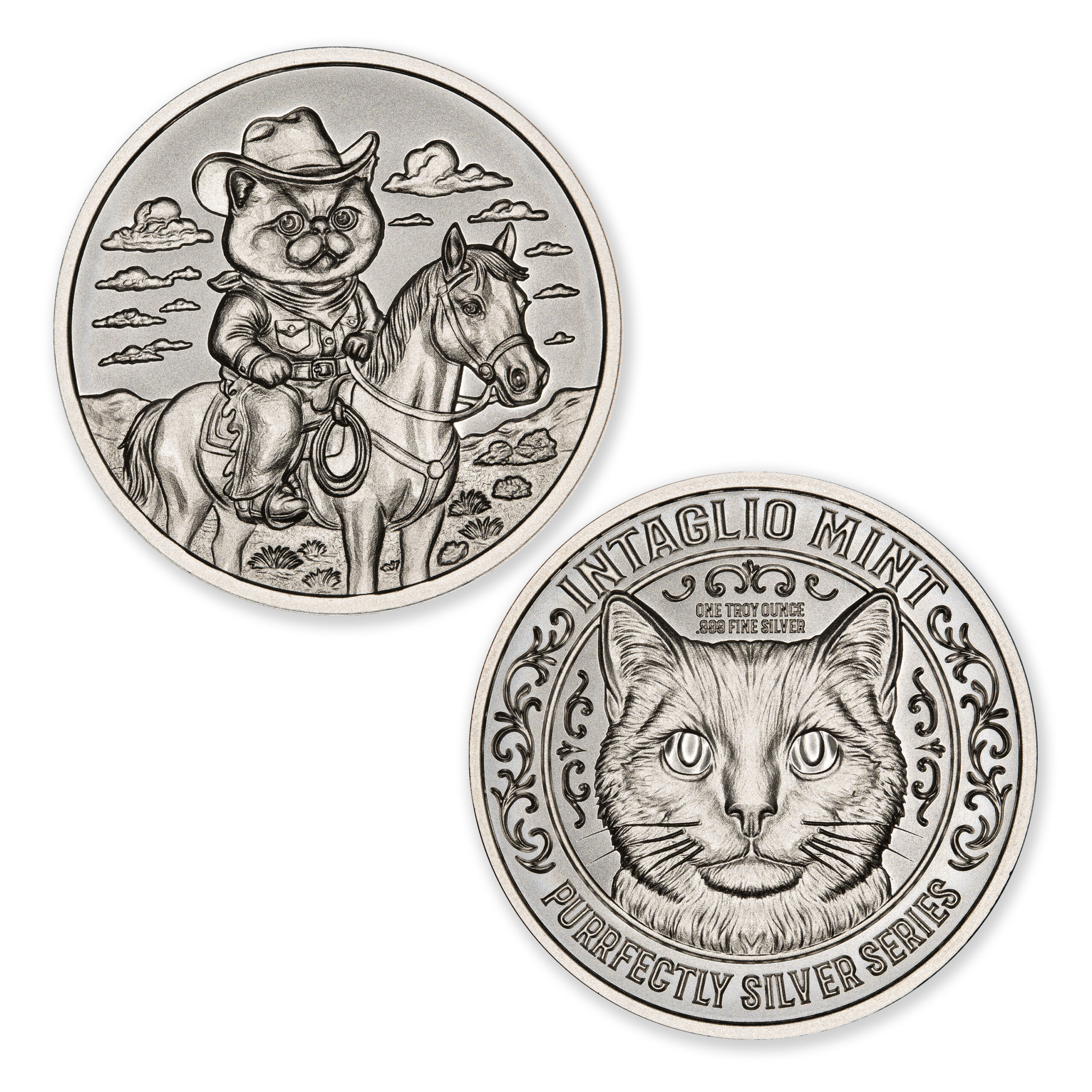 PURRFECTLY SILVER SERIES – COWBOY CAT – 1 TROY OUNCE – 39MM - Image 1
