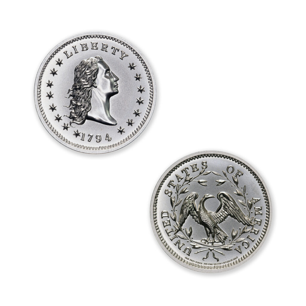 1794 FLOWING HAIR DOLLAR TRIBUTE - HIGH RELIEF - 1 TROY OUNCE - 30MM (THICK)