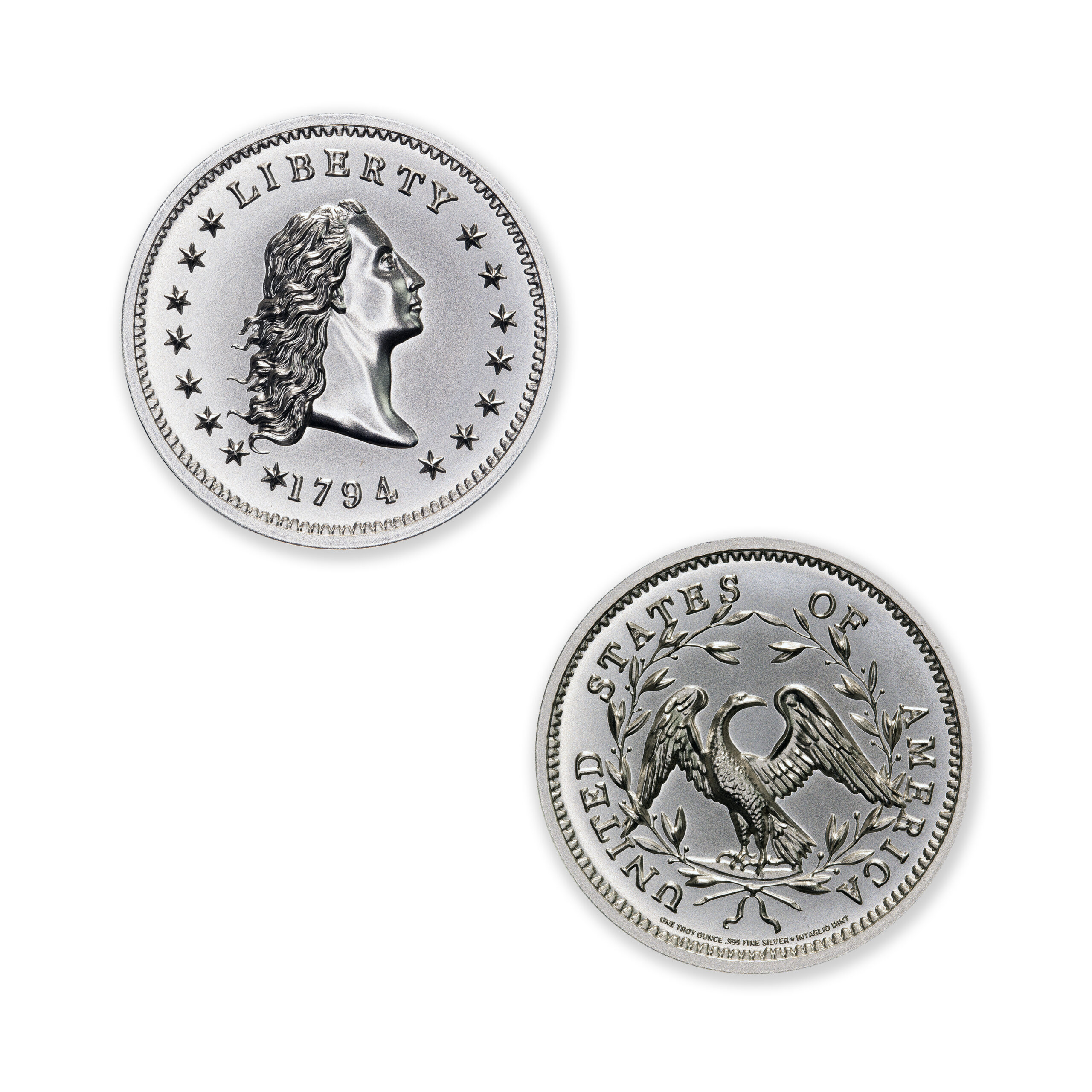 1794 FLOWING HAIR DOLLAR TRIBUTE - HIGH RELIEF - 1 TROY OUNCE - 30MM (THICK) - Image 2