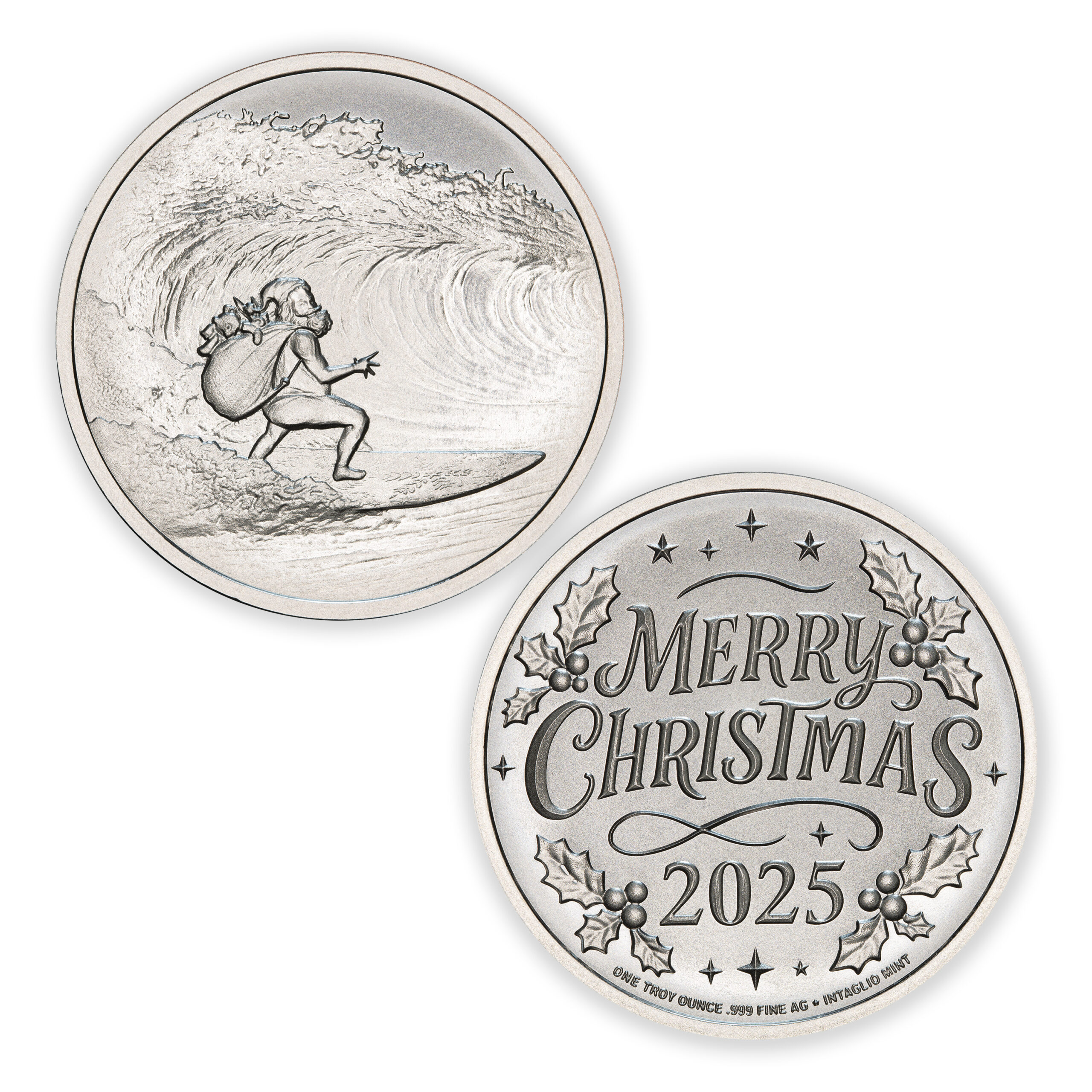 2025 CHRISTMAS COLLECTION - SURFING SANTA - 1 TROY OUNCE - 39MM - Image 1