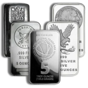 5 oz .999 Fine Silver Bar - Secondary Market - Varied Mints/Brands