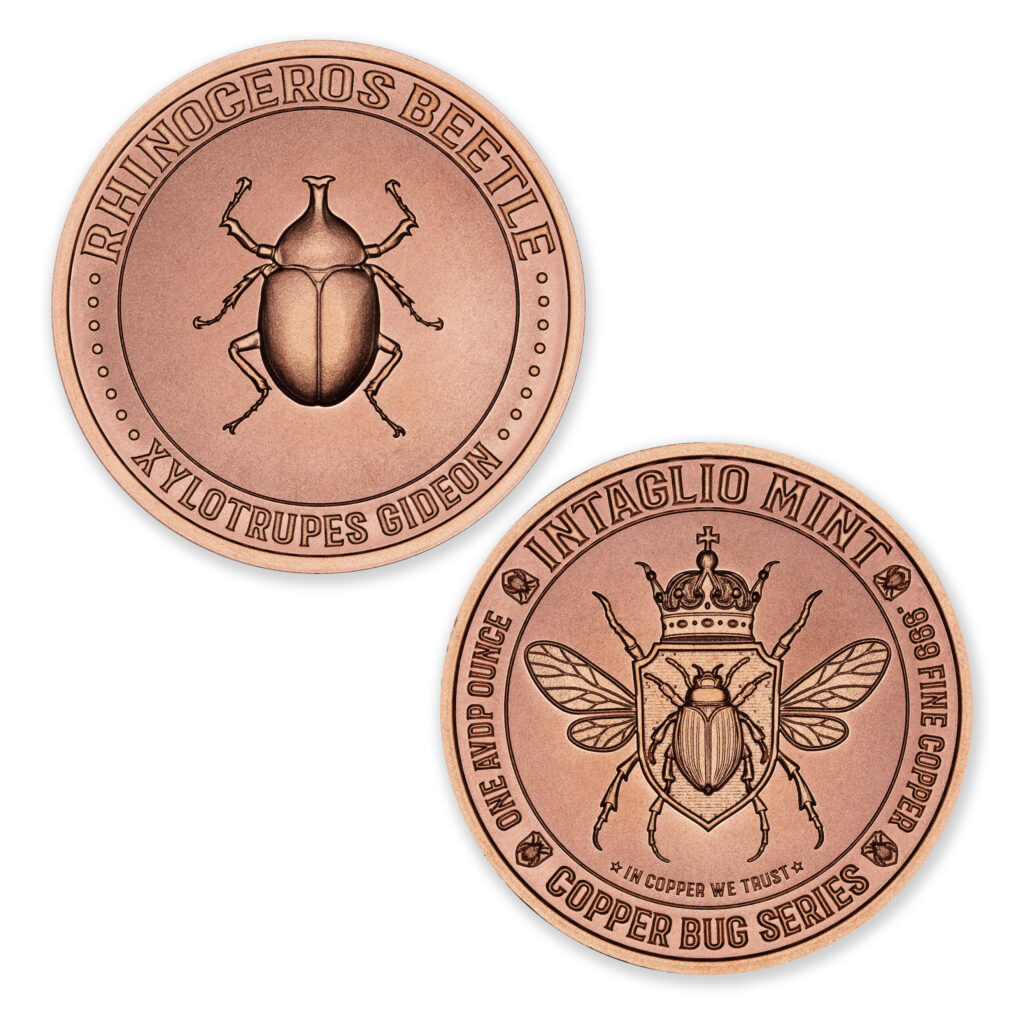 COPPER BUG SERIES - RHINOCEROS BEETLE - 1OZ - 39MM - CU