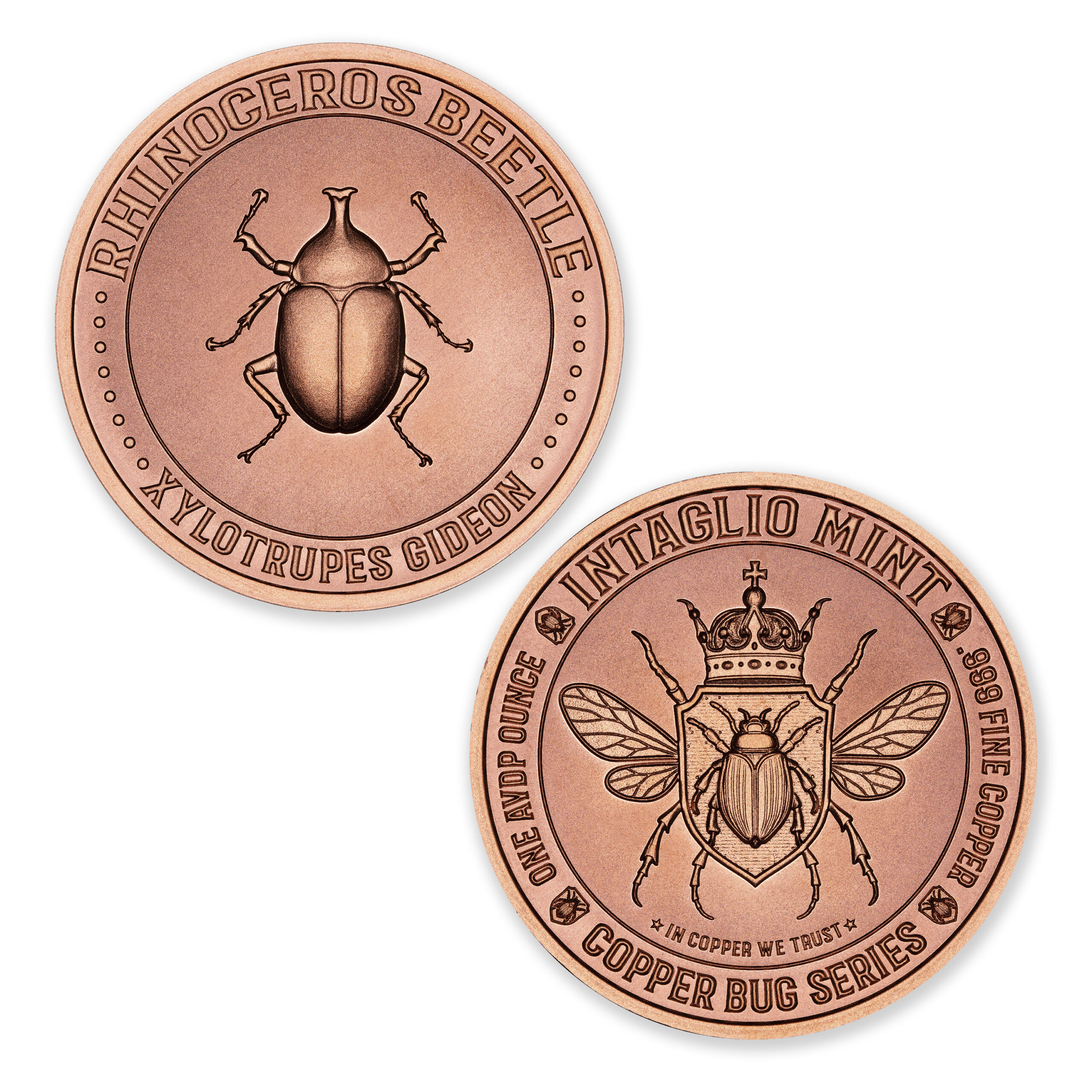 COPPER BUG SERIES - RHINOCEROS BEETLE - 1OZ - 39MM - Image 1