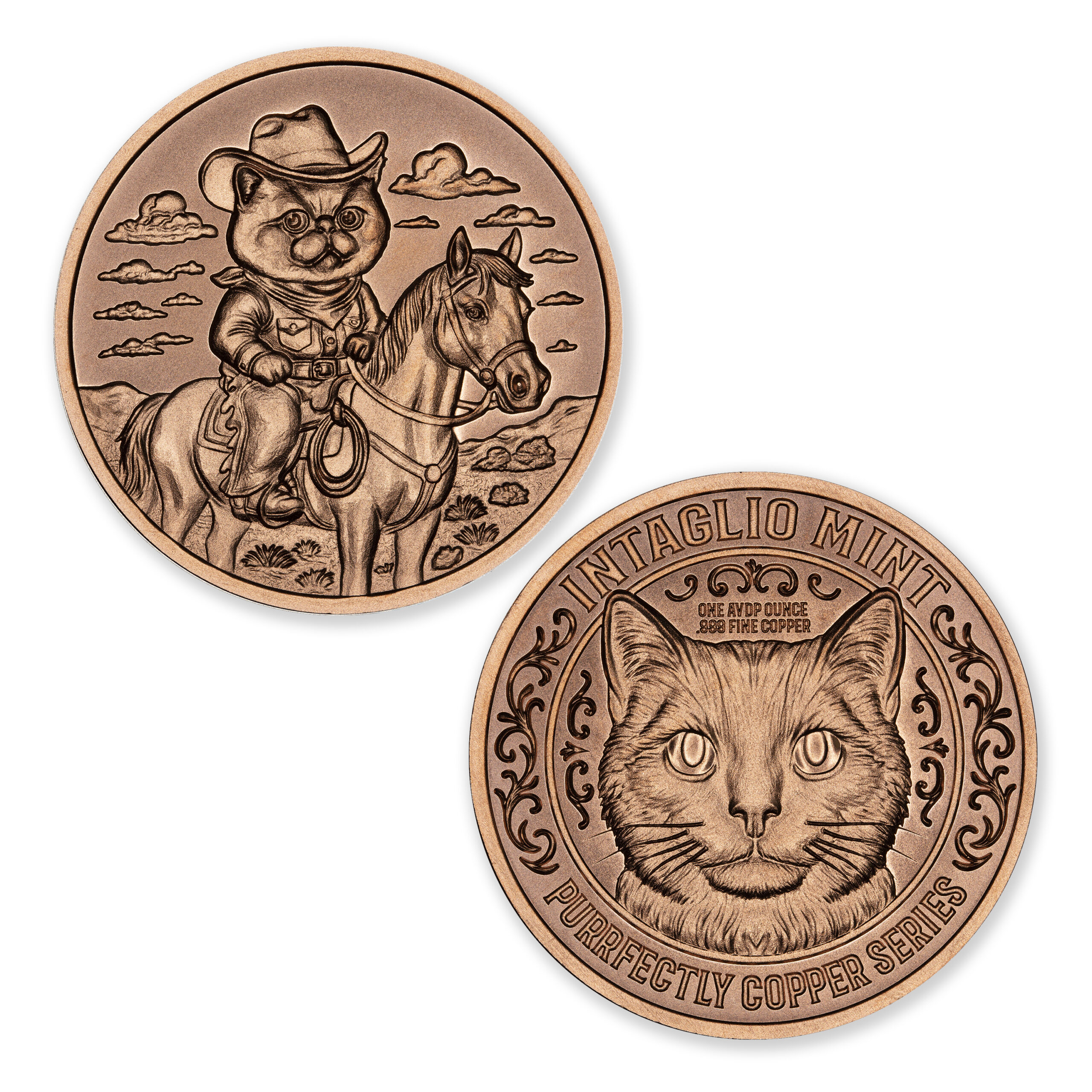 PURRFECTLY COPPER SERIES - COWBOY CAT - 1OZ - 39MM - Image 1