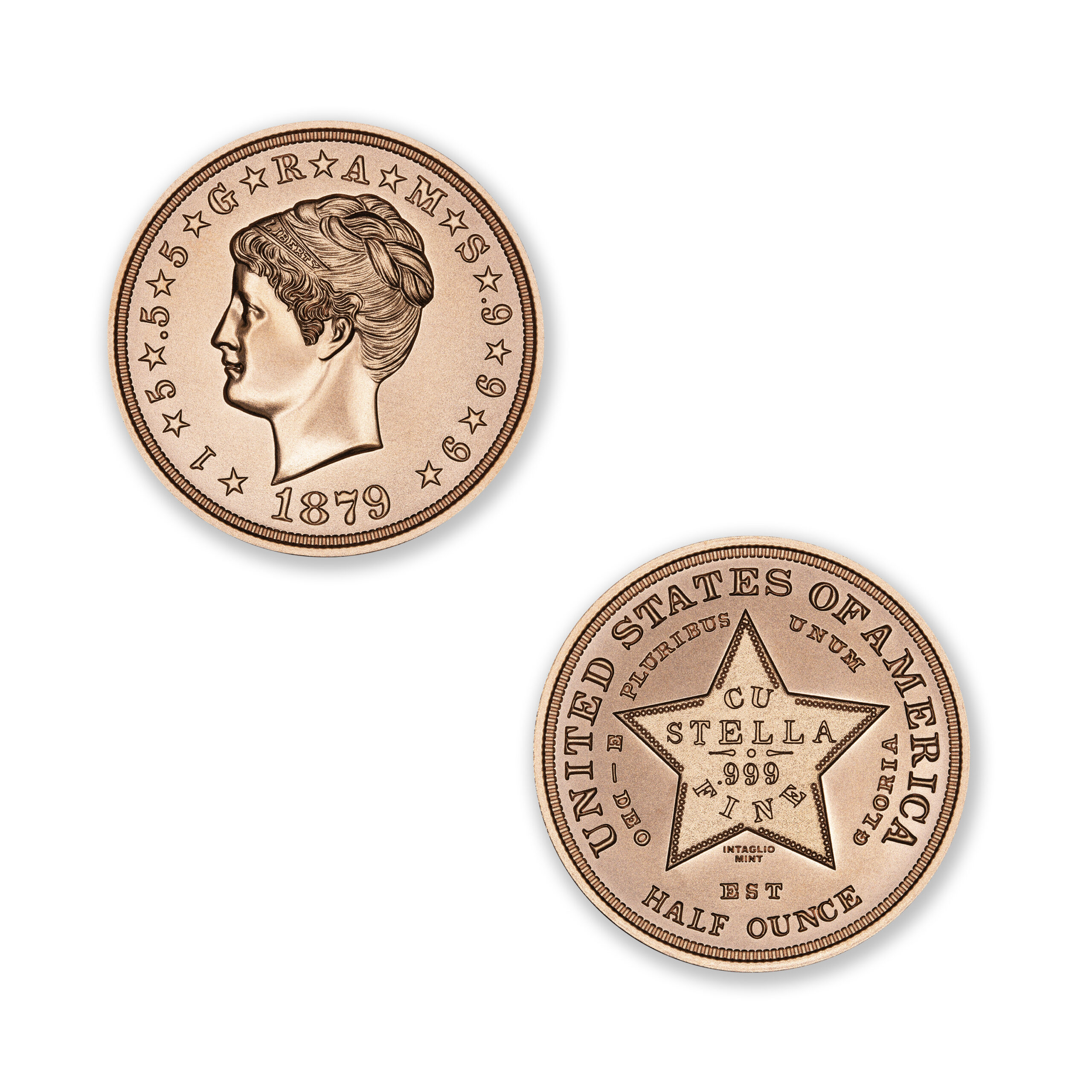 U.S. PATTERN TRIBUTES - $4 STELLA - COILED HAIR - 1/2OZ - 30MM - Image 1