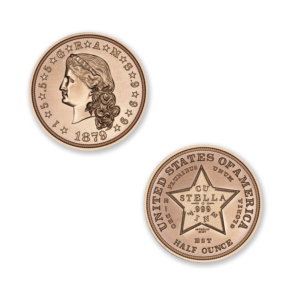 U.S. PATTERN TRIBUTES - $4 STELLA - FLOWING HAIR - 1/2OZ - 30MM - CU