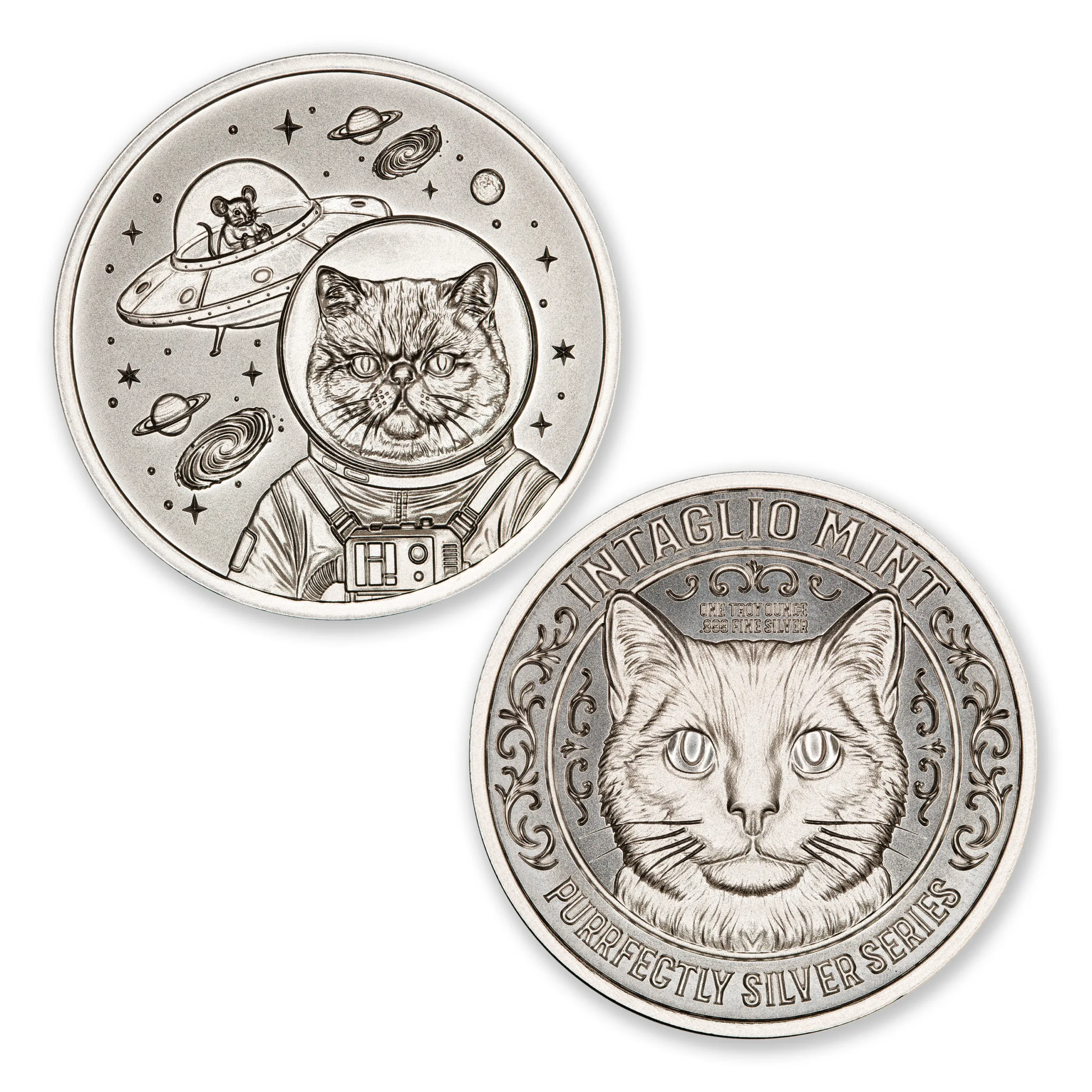 PURRFECTLY SILVER SERIES – COSMIC CAT – 1 TROY OUNCE – 39MM - Image 1