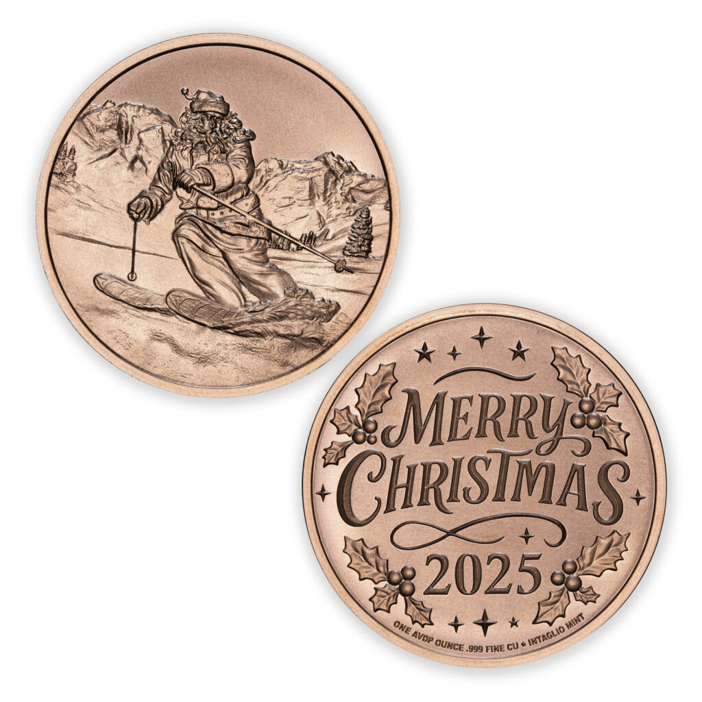 2025 HOLIDAY COLLECTION - SKIING SANTA - 1OZ - 39MM - CU