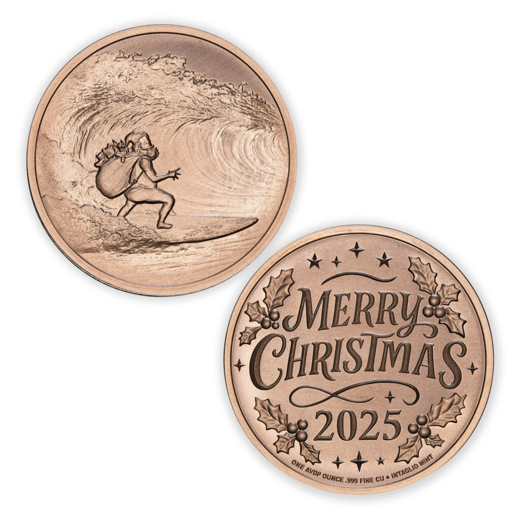 2025 HOLIDAY COLLECTION - SURFING SANTA - 1OZ - 39MM - CU