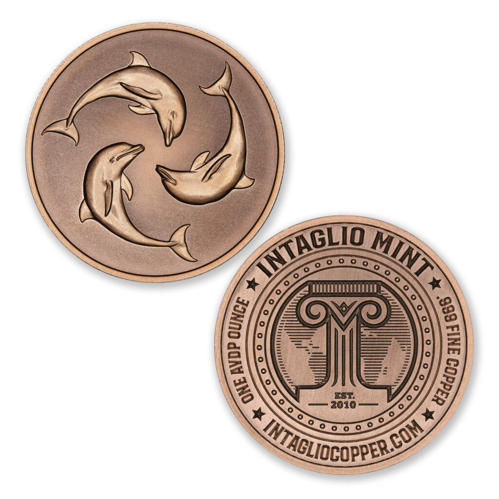 PLAYFUL DOLPHINS - 1OZ - 39MM - CU