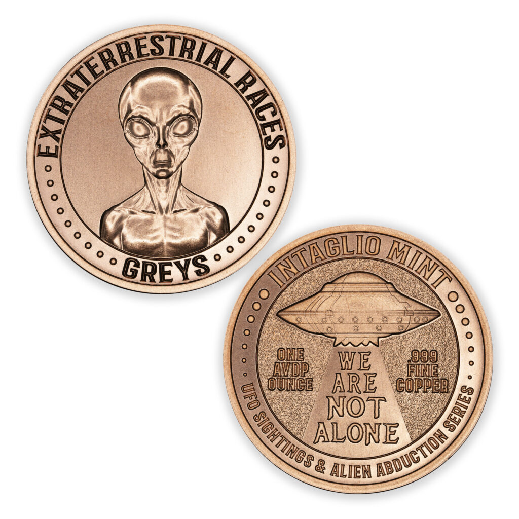 UFO SIGHTINGS & ALIEN ABDUCTION SERIES - EXTRATERRESTRIAL RACES - GREYS - 1OZ - 39MM - CU