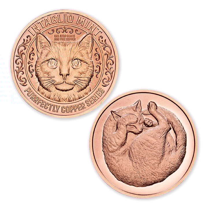 PURRFECTLY COPPER SERIES - SLEEPING CAT - 1OZ - 39MM - Image 1