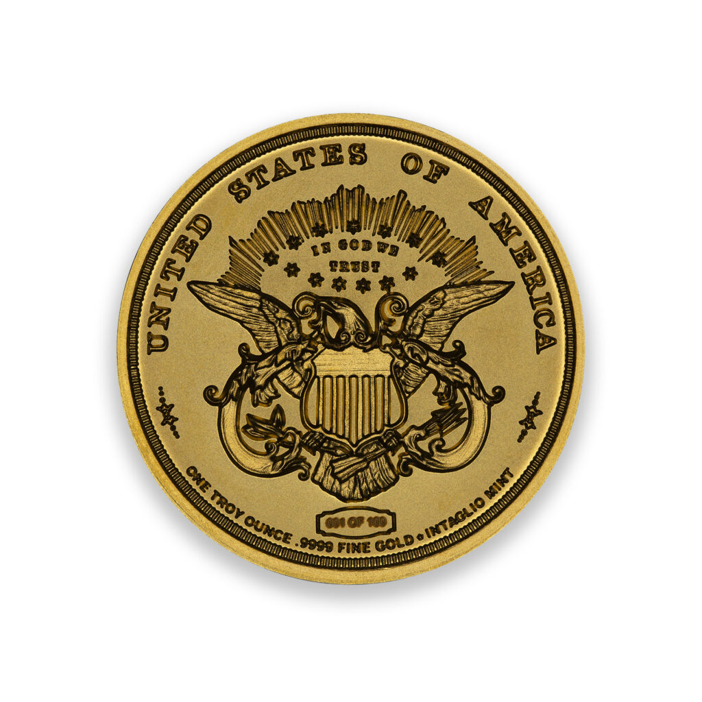 1877 $50 HALF UNION TRIBUTE - 1 TROY OUNCE - 30MM - .9999 FINE GOLD - ONLY 100 MINTED - IN CAPSULE